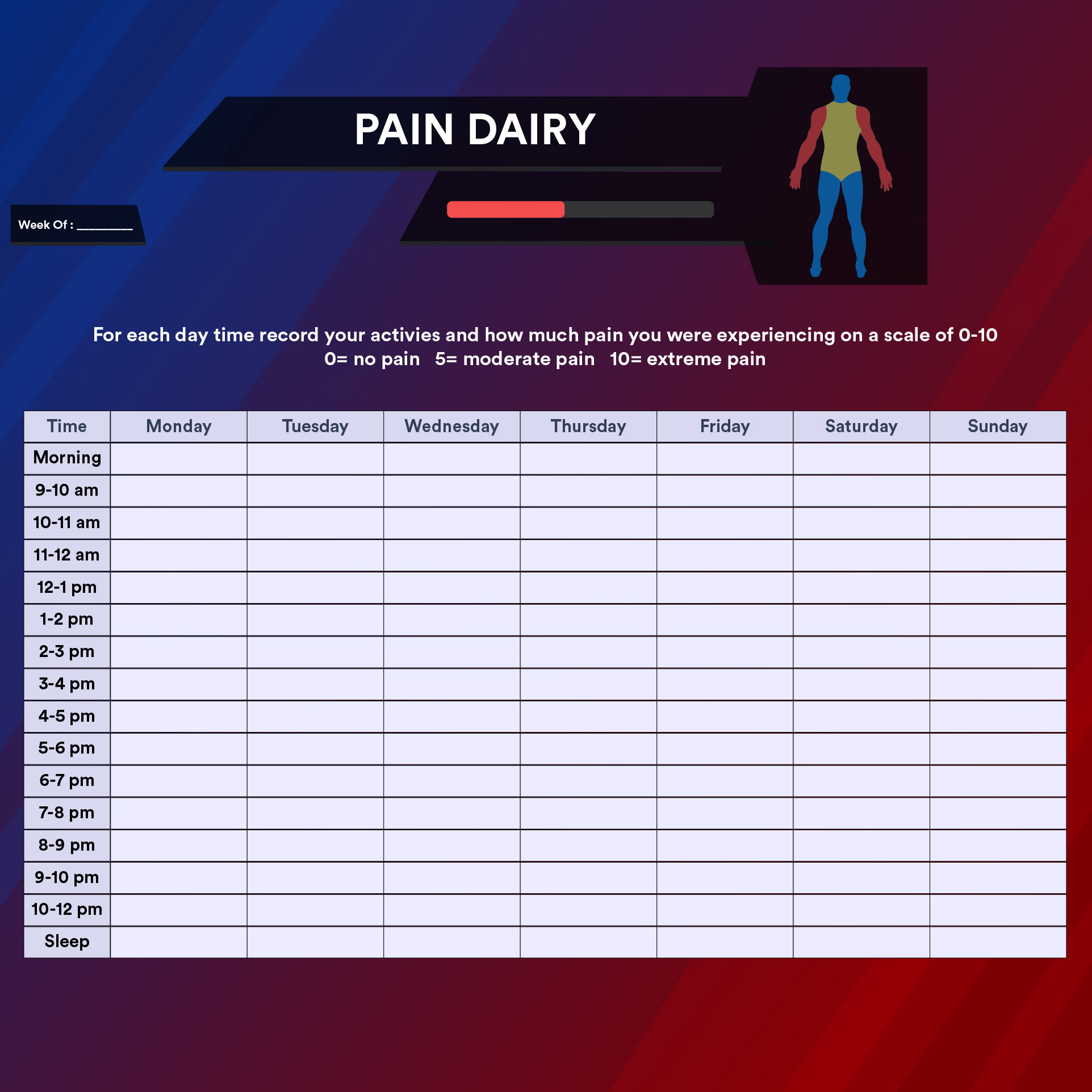 Daily Pain Diary Worksheet
