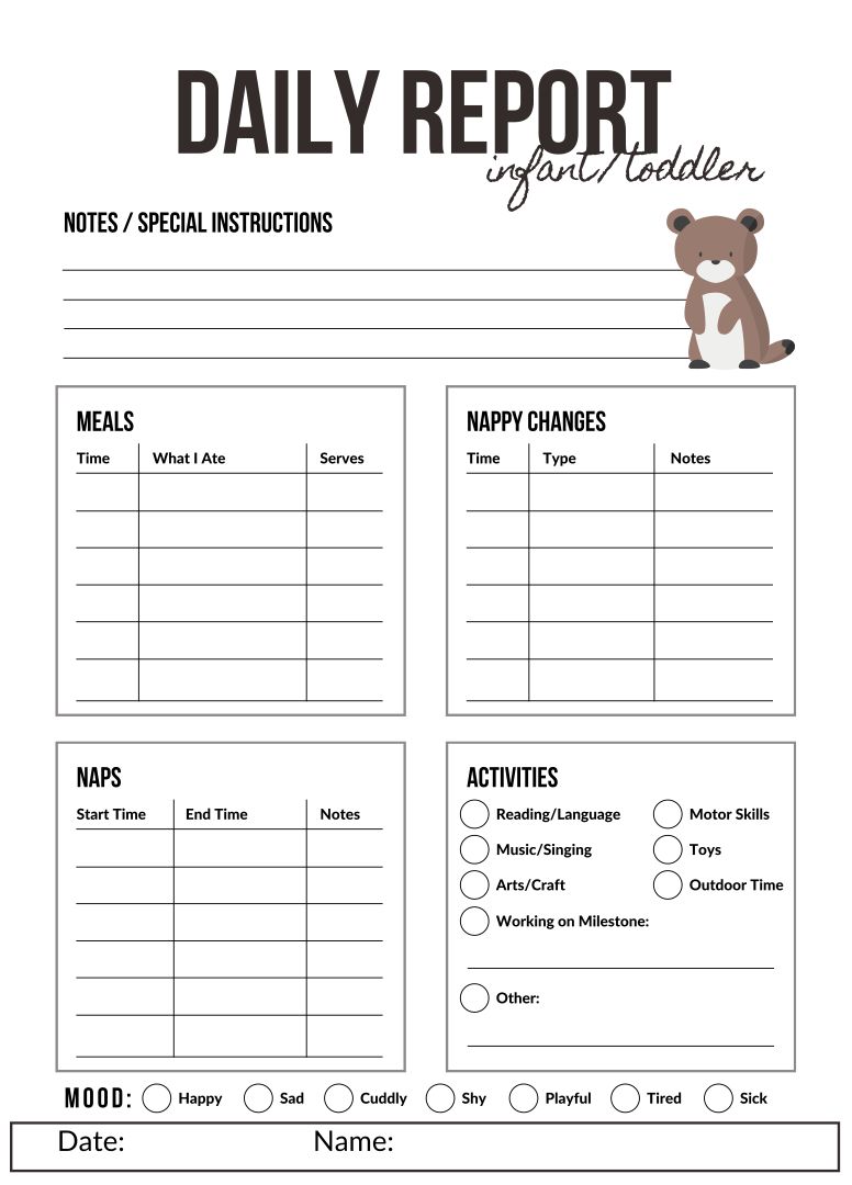 22 Best Printable Daily Sheets For Toddlers - printablee.com Inside Daycare Infant Daily Report Template