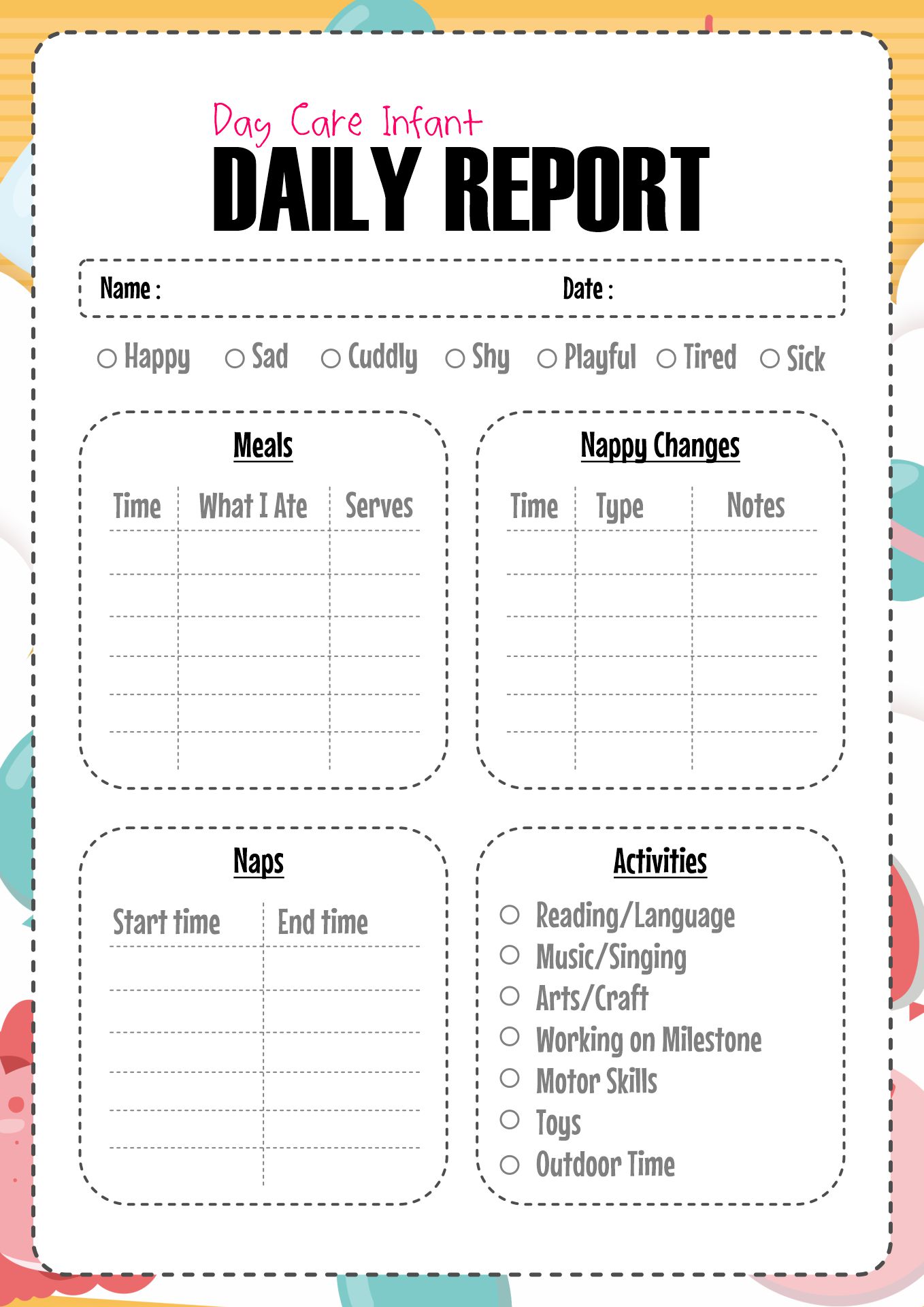 Printable Infant Daily Report Template - Printable Templates