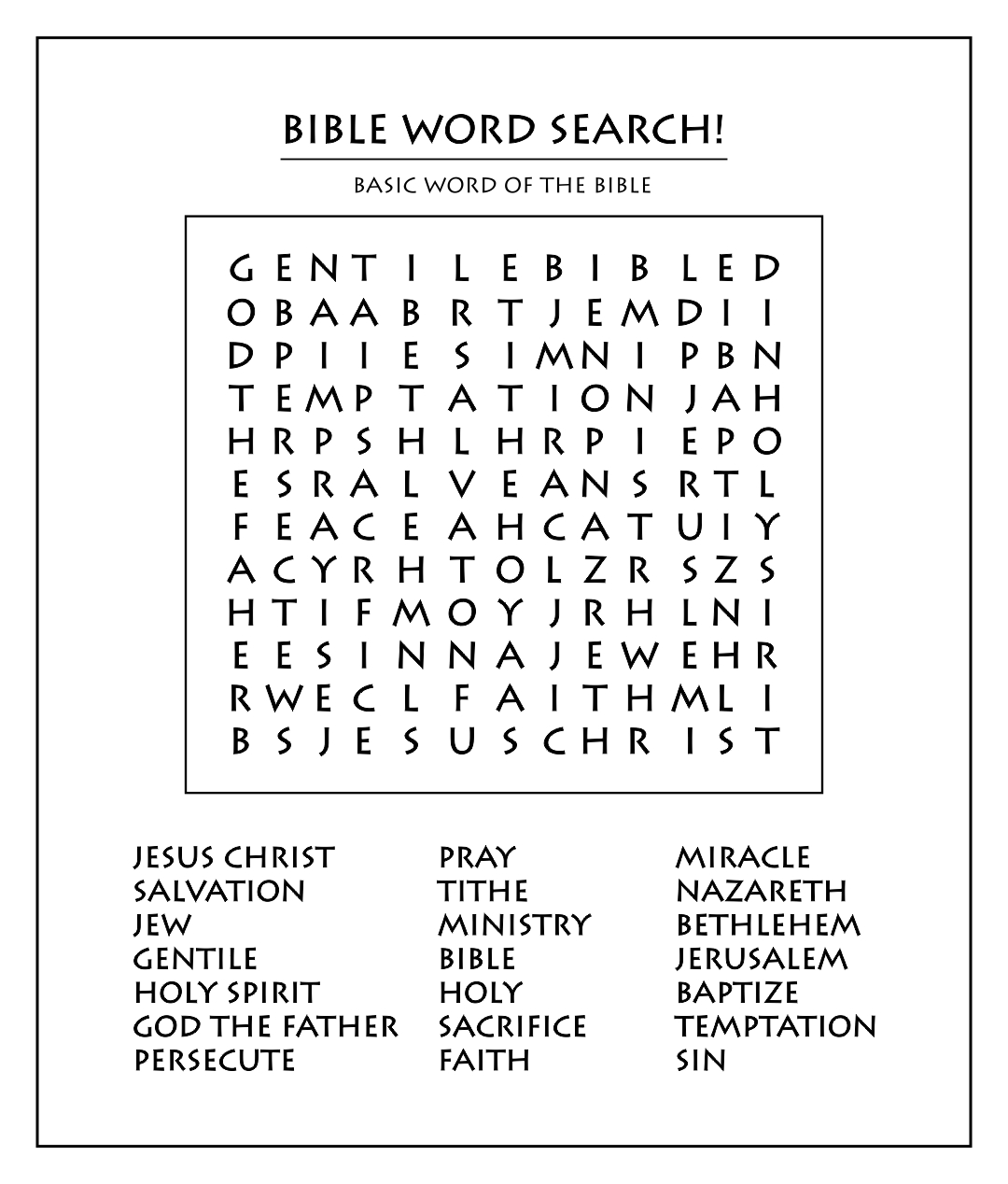 Printable Word Search Sunday School