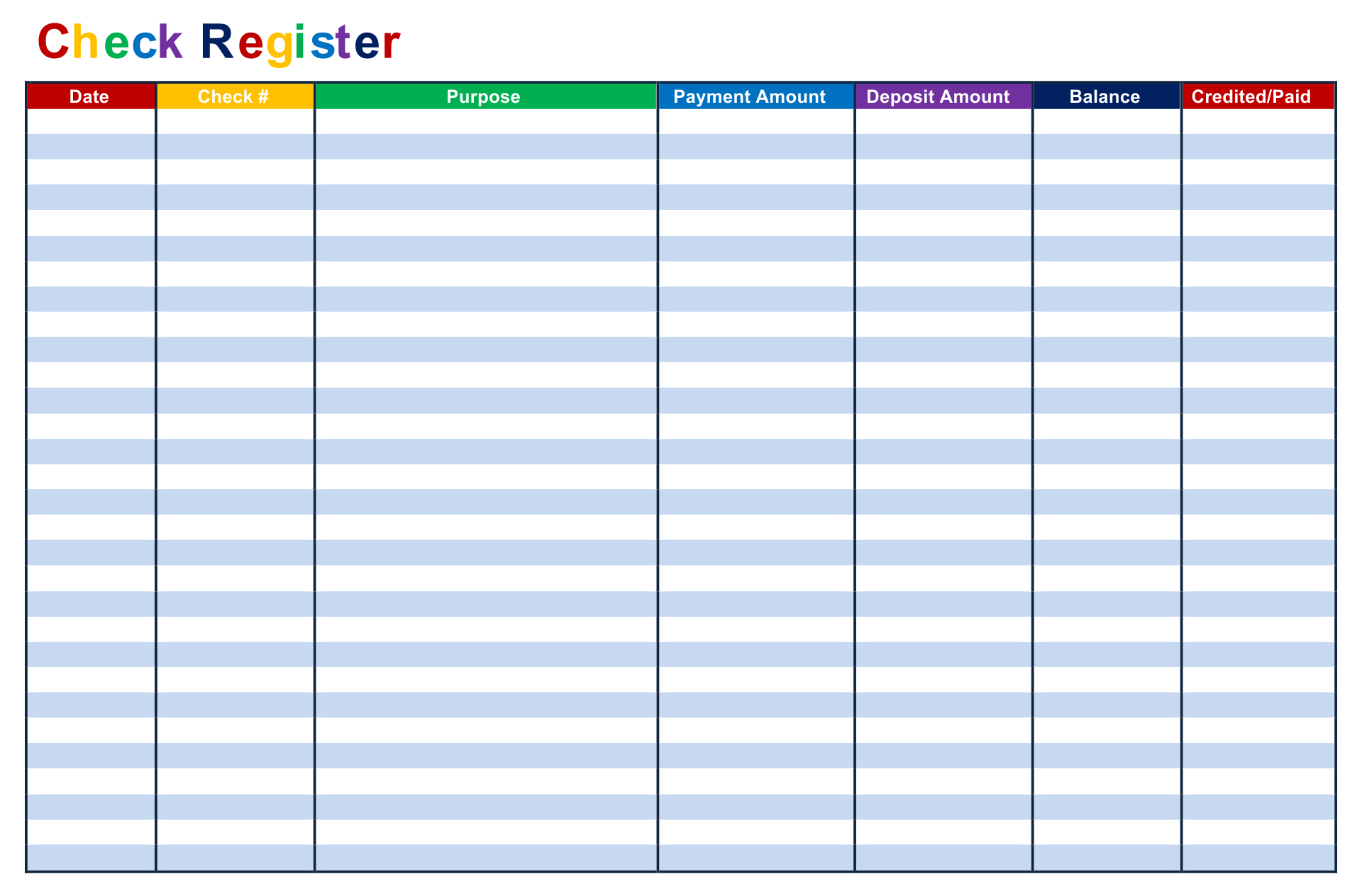 Printable Check Register Sheets