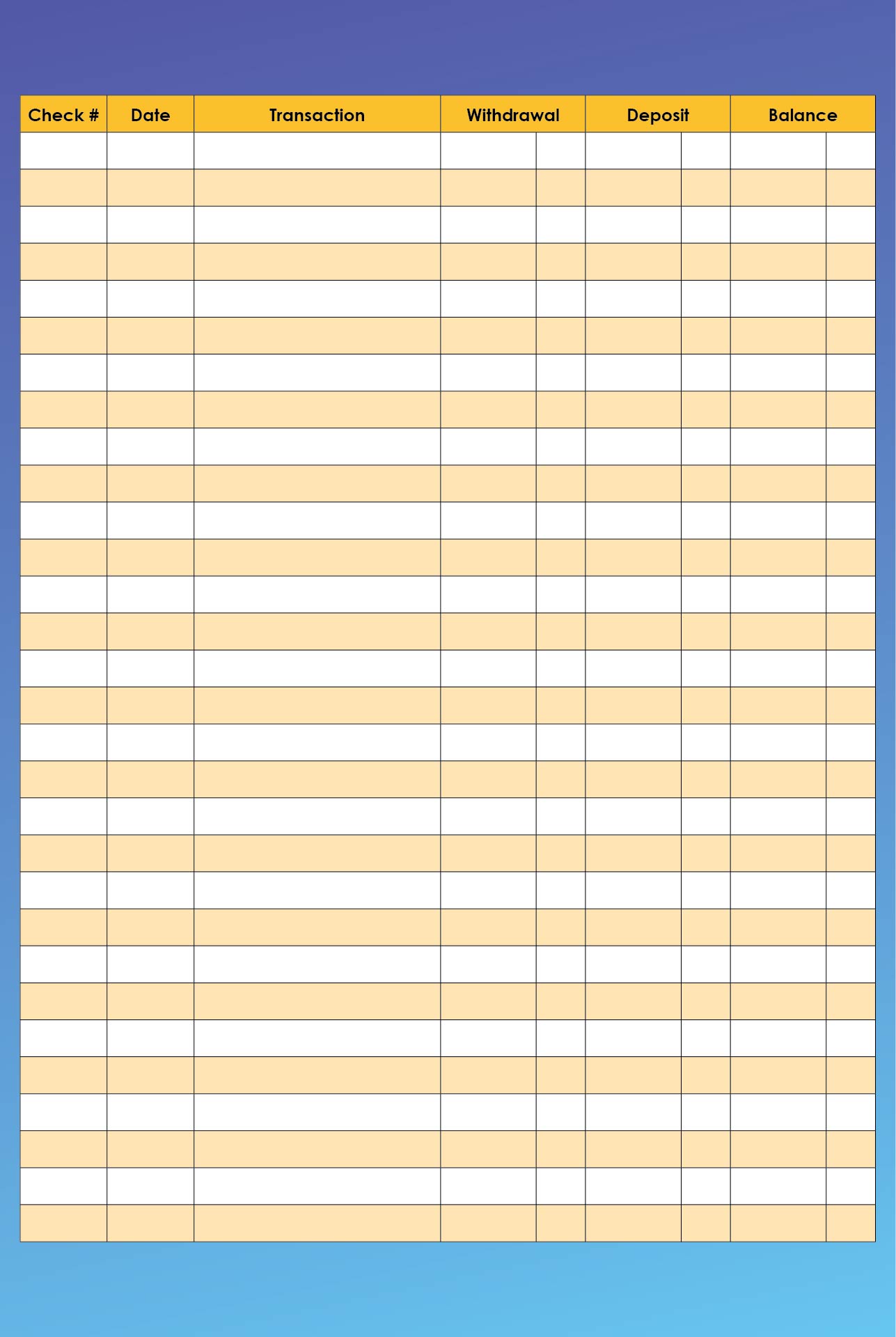 Printable Check Registers Template