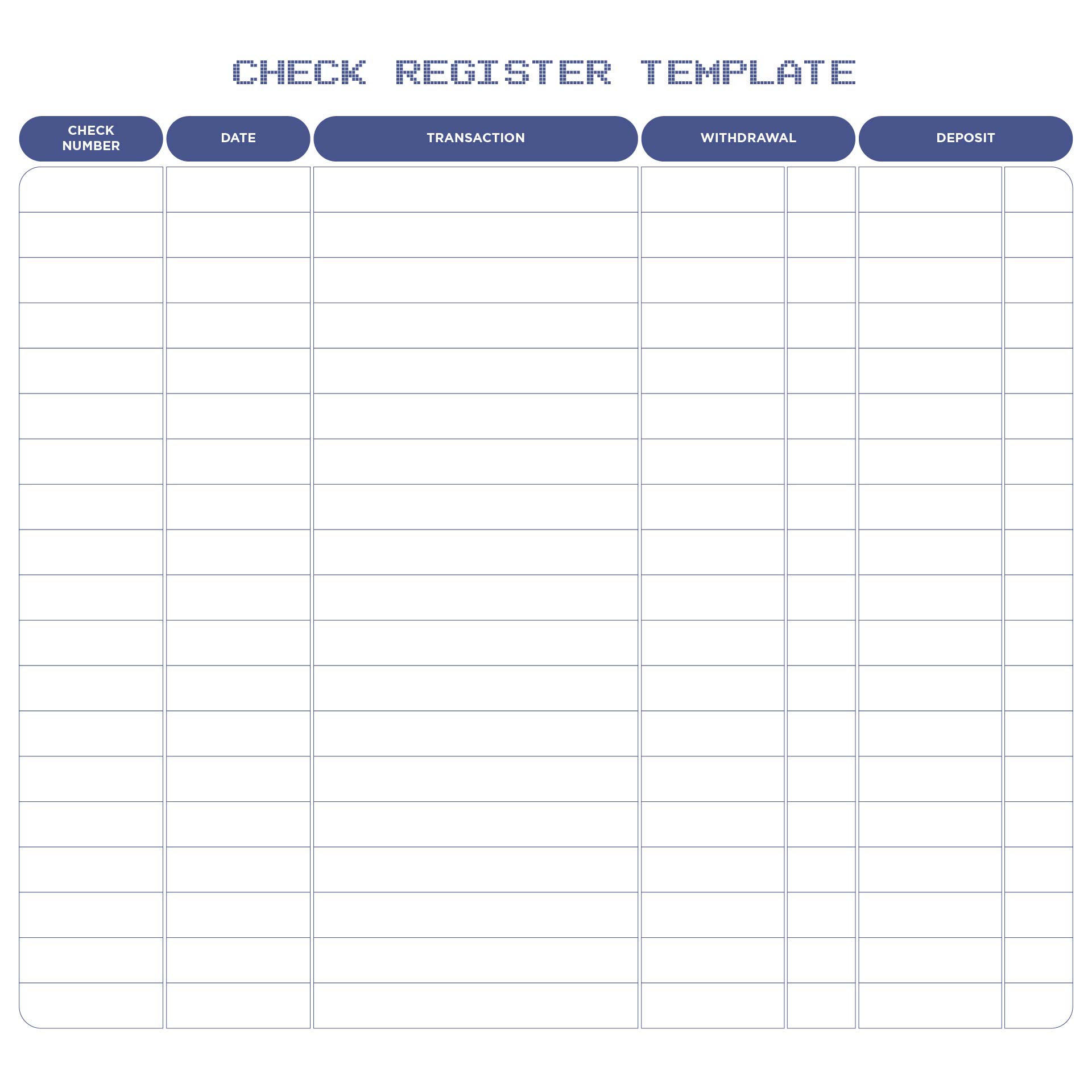 Printable Checkbook Register Templates