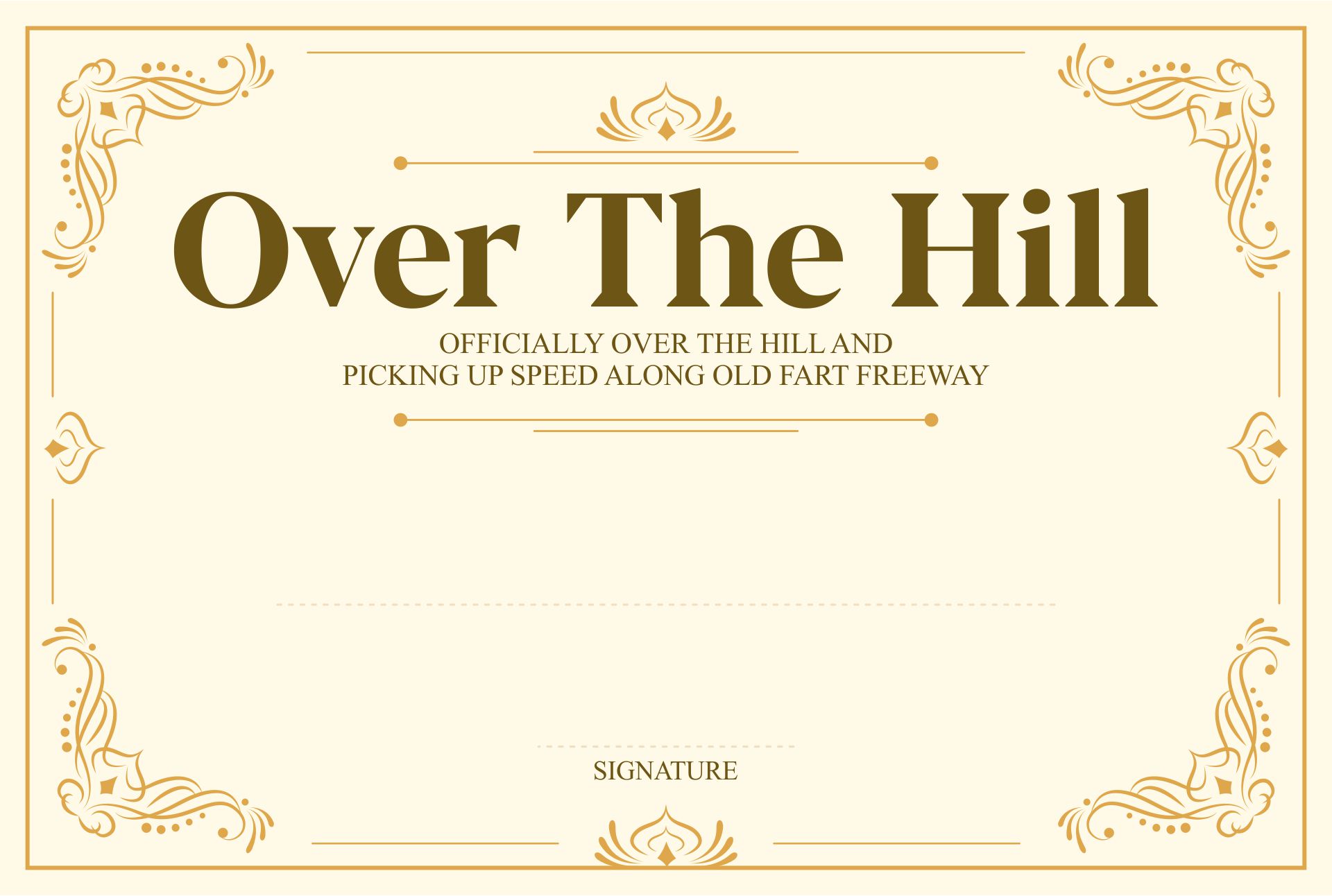 Over the Hill Birthday Certificate Printable