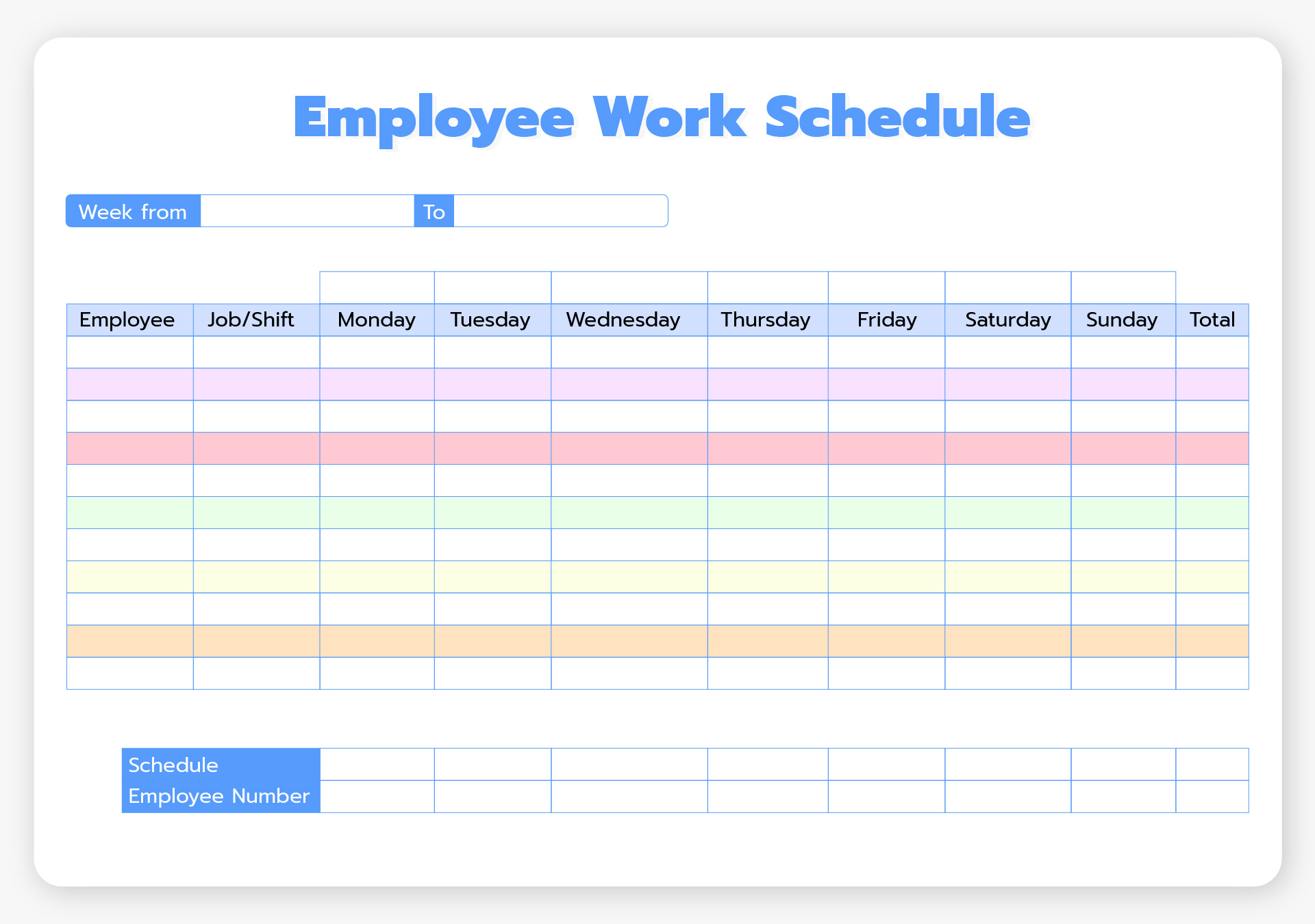 Printable Work Schedule