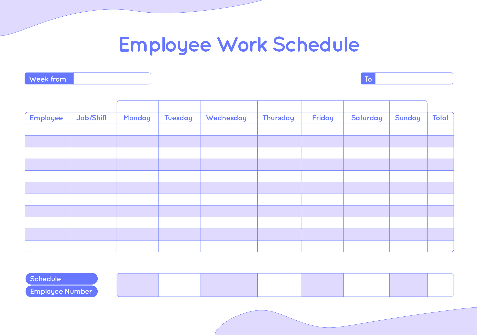 Work Schedule Chart Template