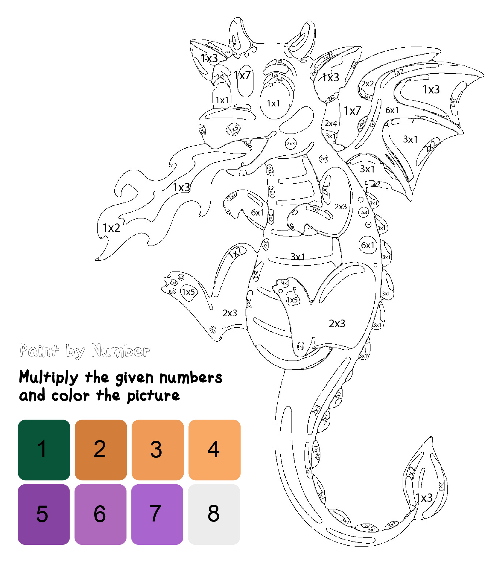 Printable Math Worksheet Multiplication Color by Number