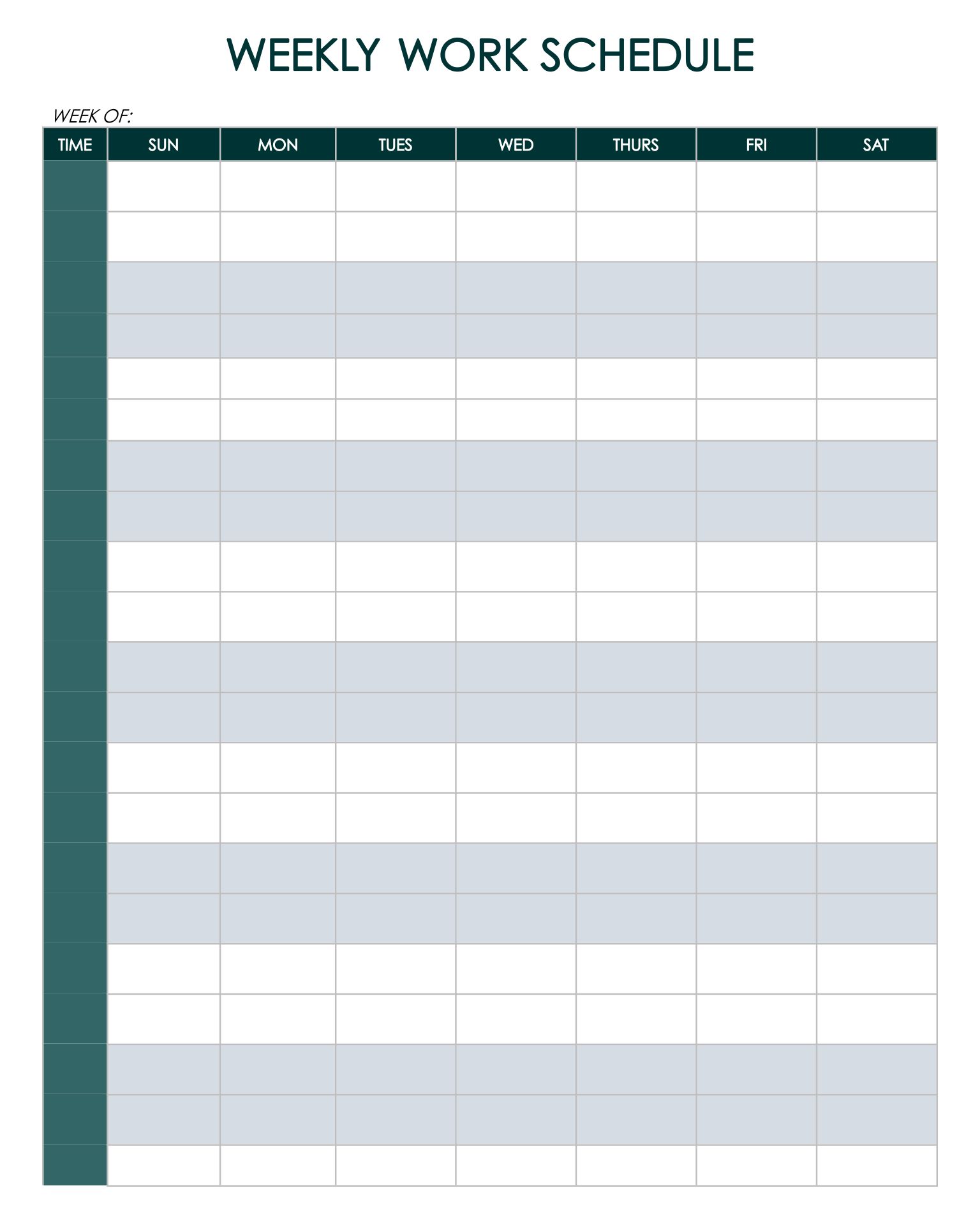 Printable Weekly Work Schedule Template