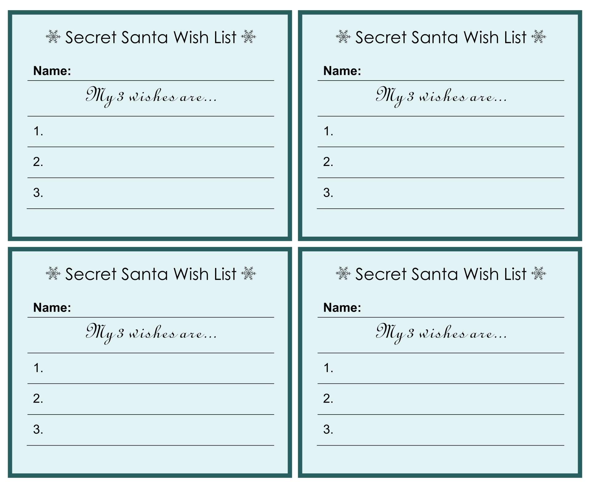 Secret Santa Wish List Template Printable