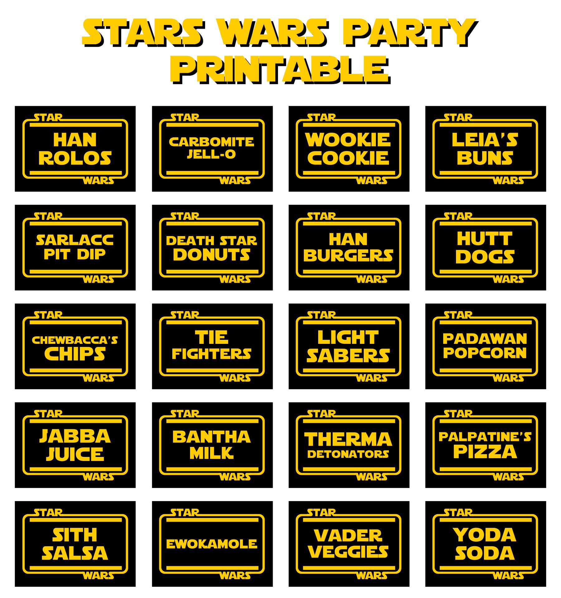 Star Wars Party Food Label Printables