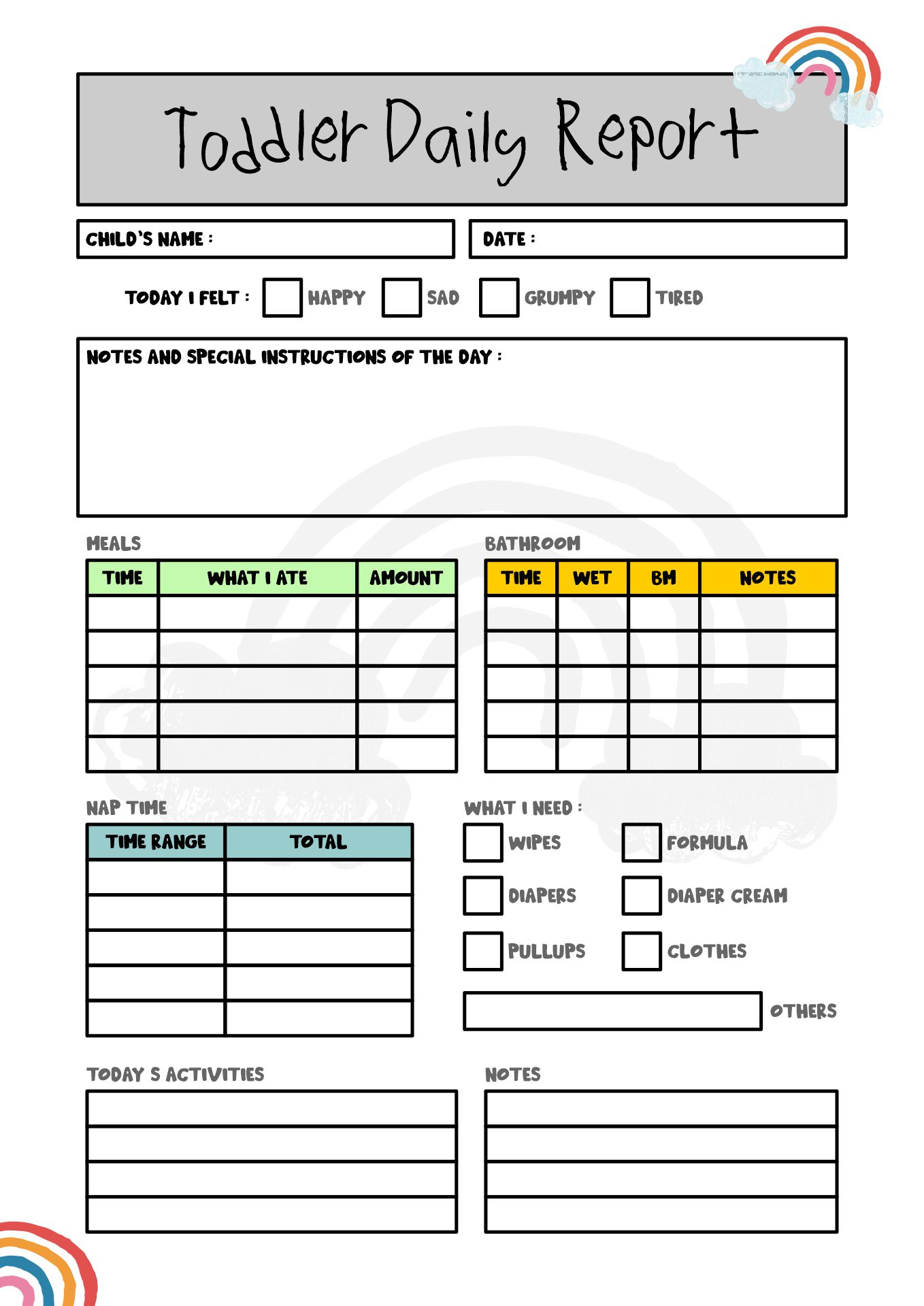 daycare-infant-daily-report-template