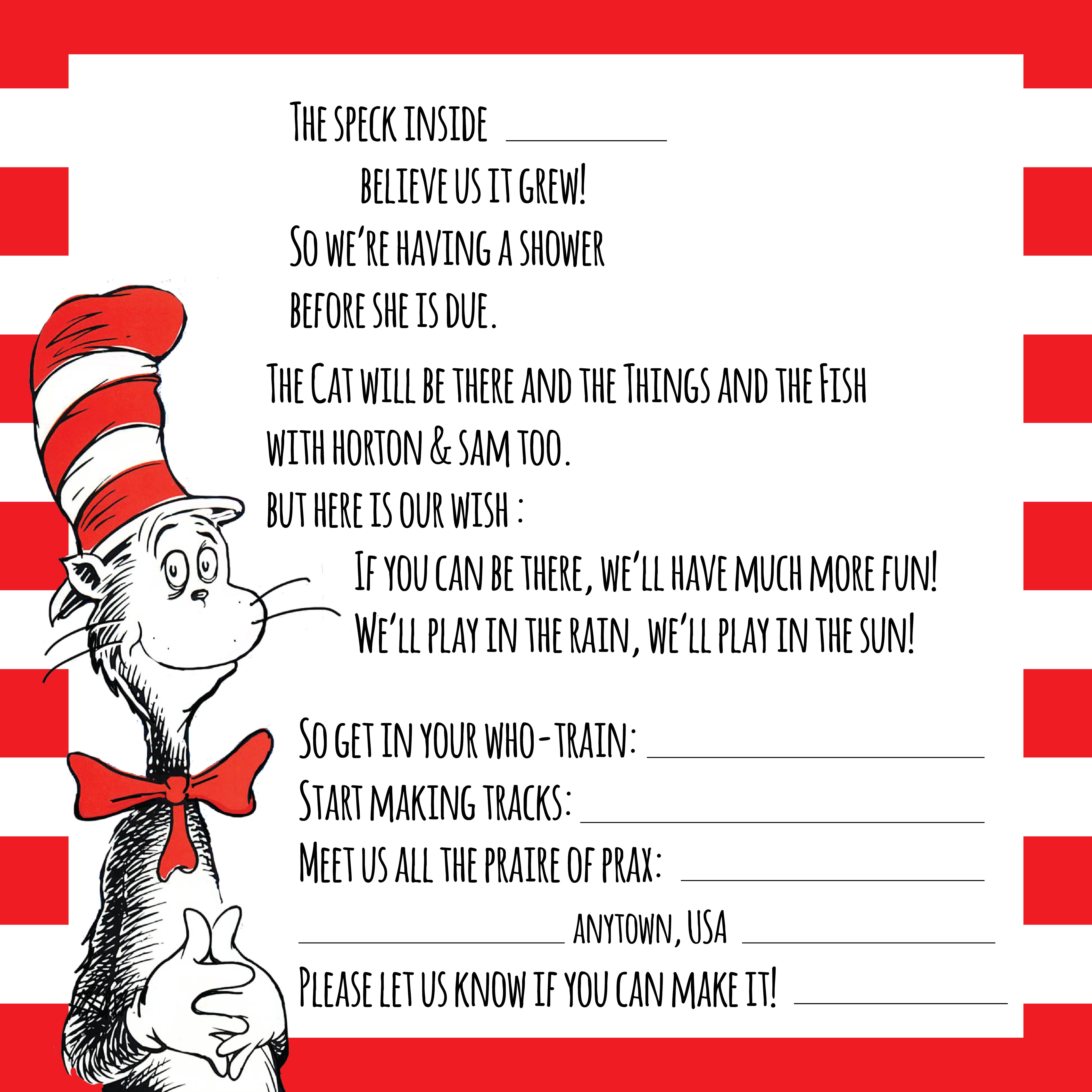 Dr Printable Seuss Baby Shower Invitations Templates