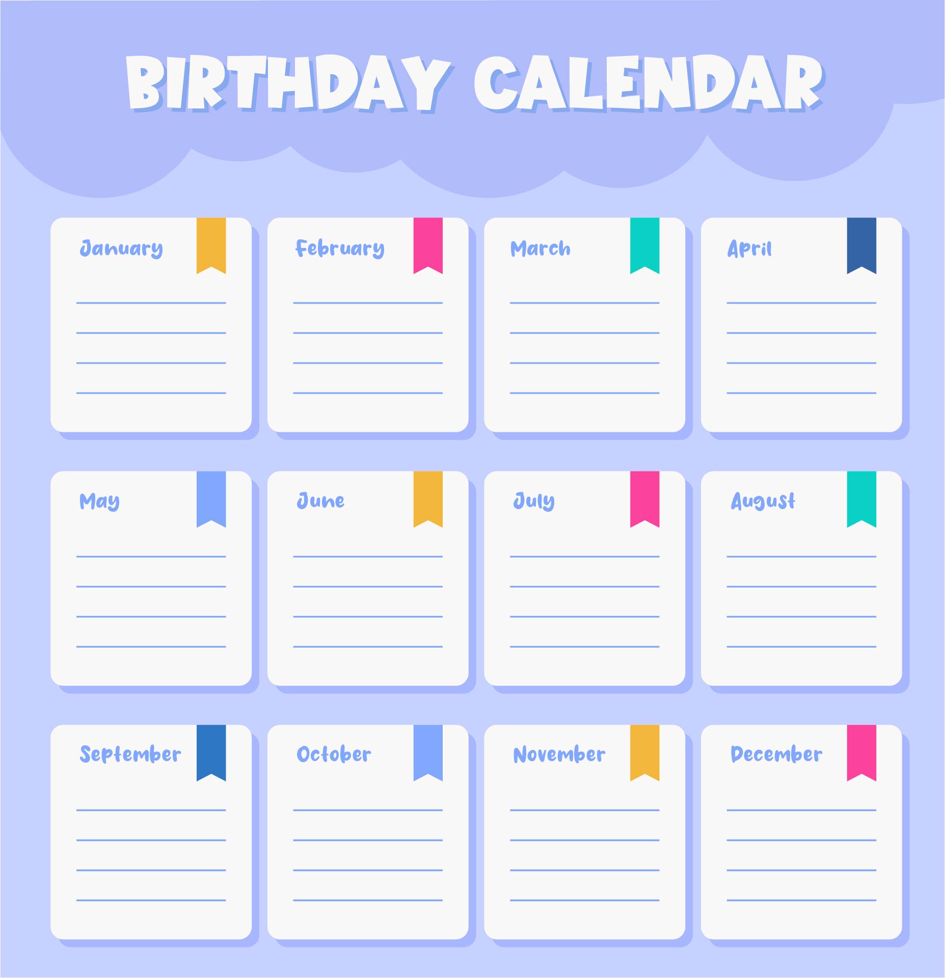 10 Best Family Birthday Calendar Free Printable PDF for Free at Printablee