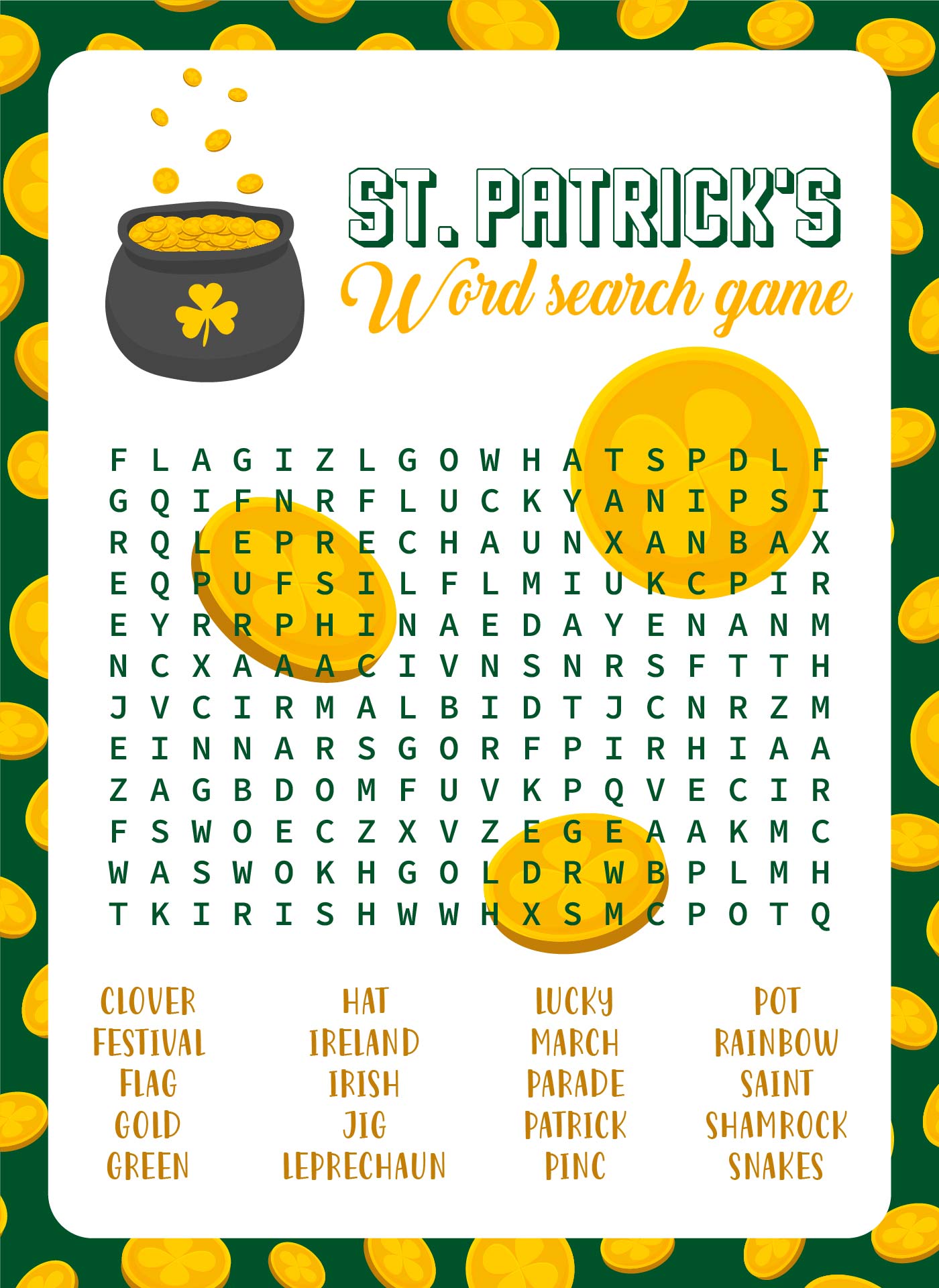 Printable Word Searches St. Patricks Day