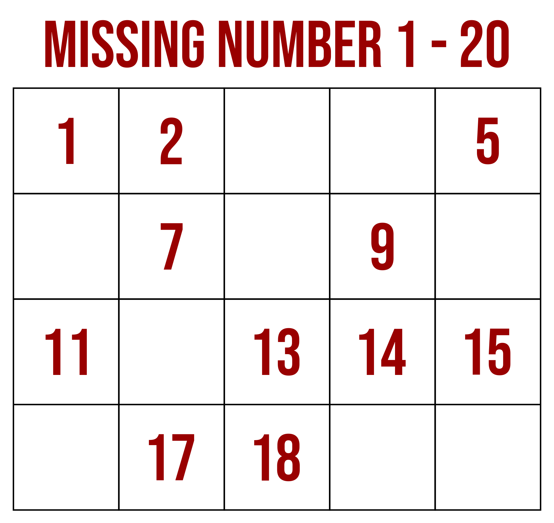 Missing Numbers Worksheet 1 20 Pdf