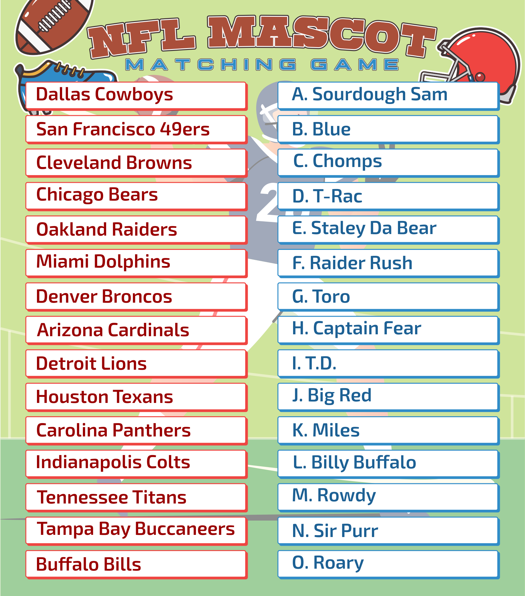 NFL Printable Quizzes