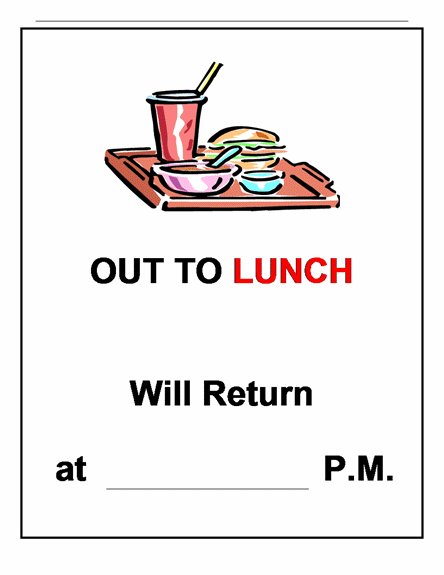 Out to Lunch Signs Printable