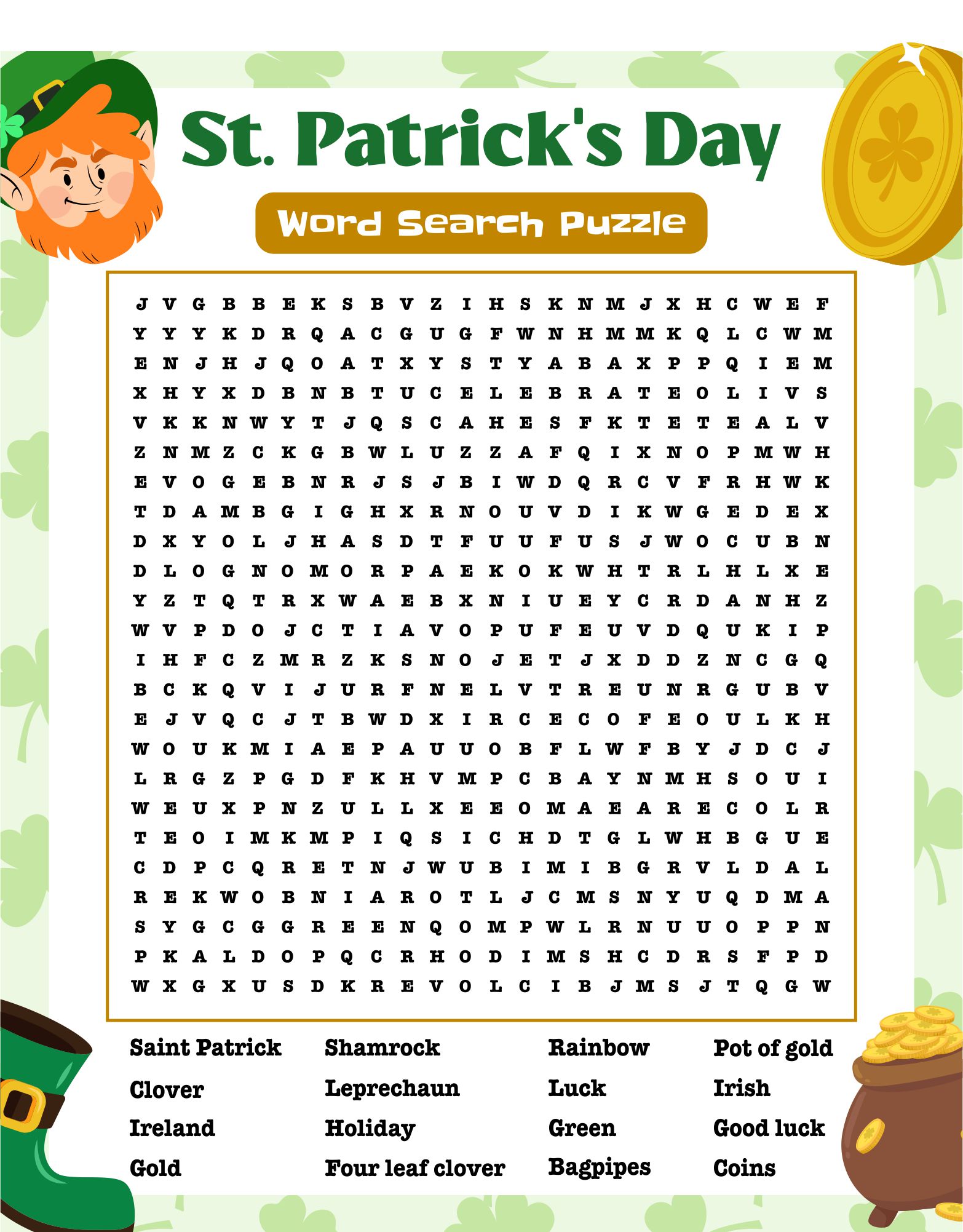 St. Patricks Day Word Search Puzzle