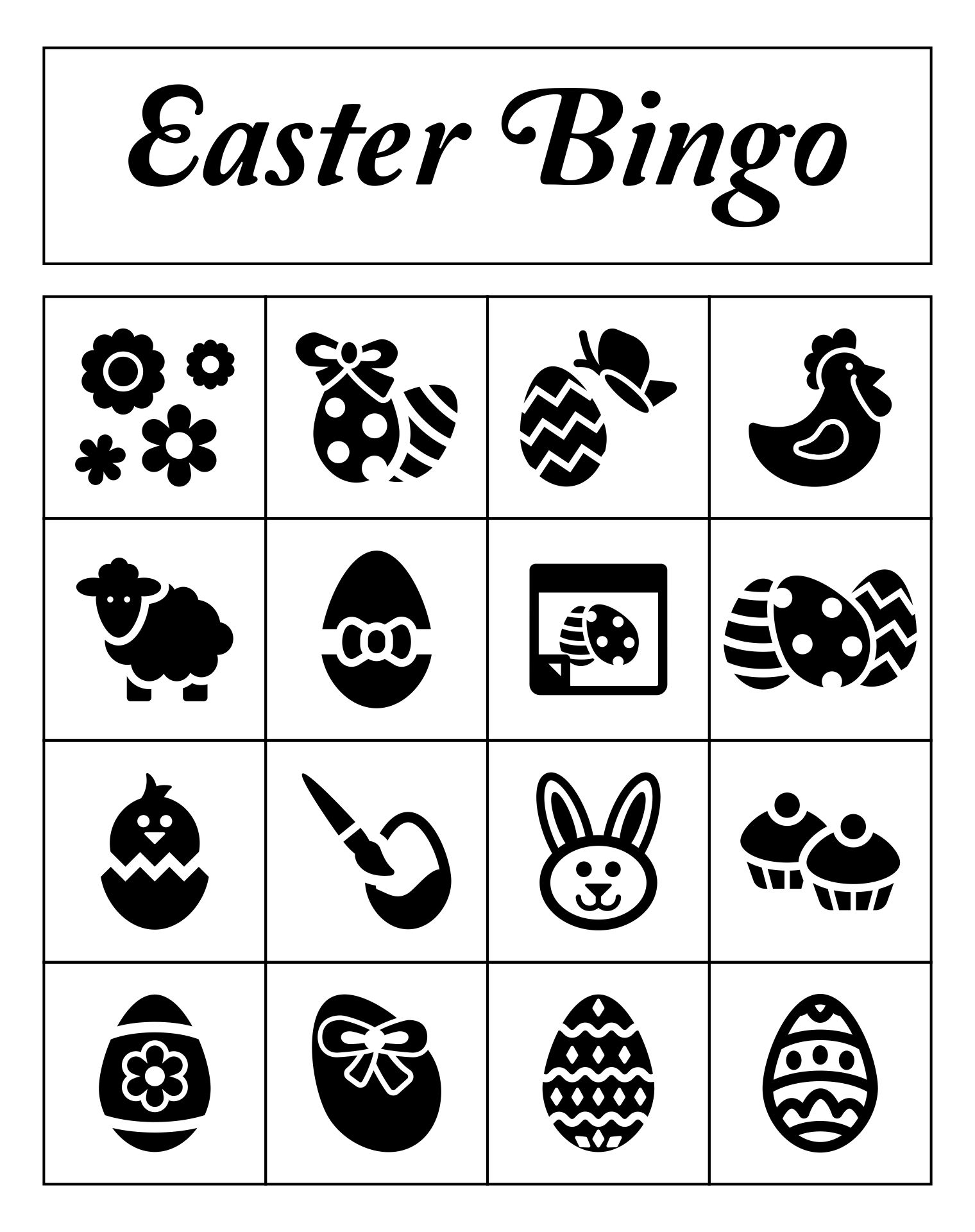 Black and White Easter Bingo Printable Cards