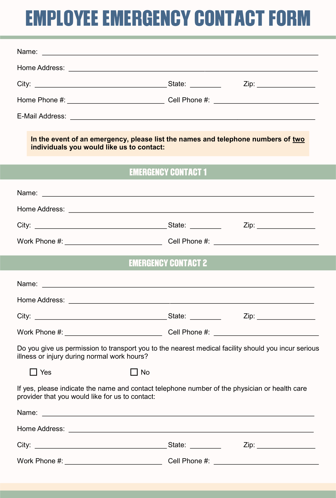 10 Best Printable Emergency Contact Form Template Medical Printablee