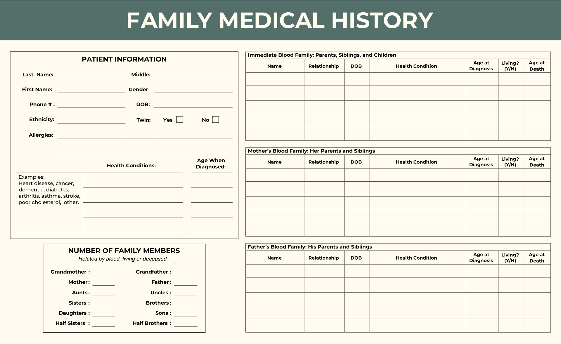 Family Medical History Forms Templates