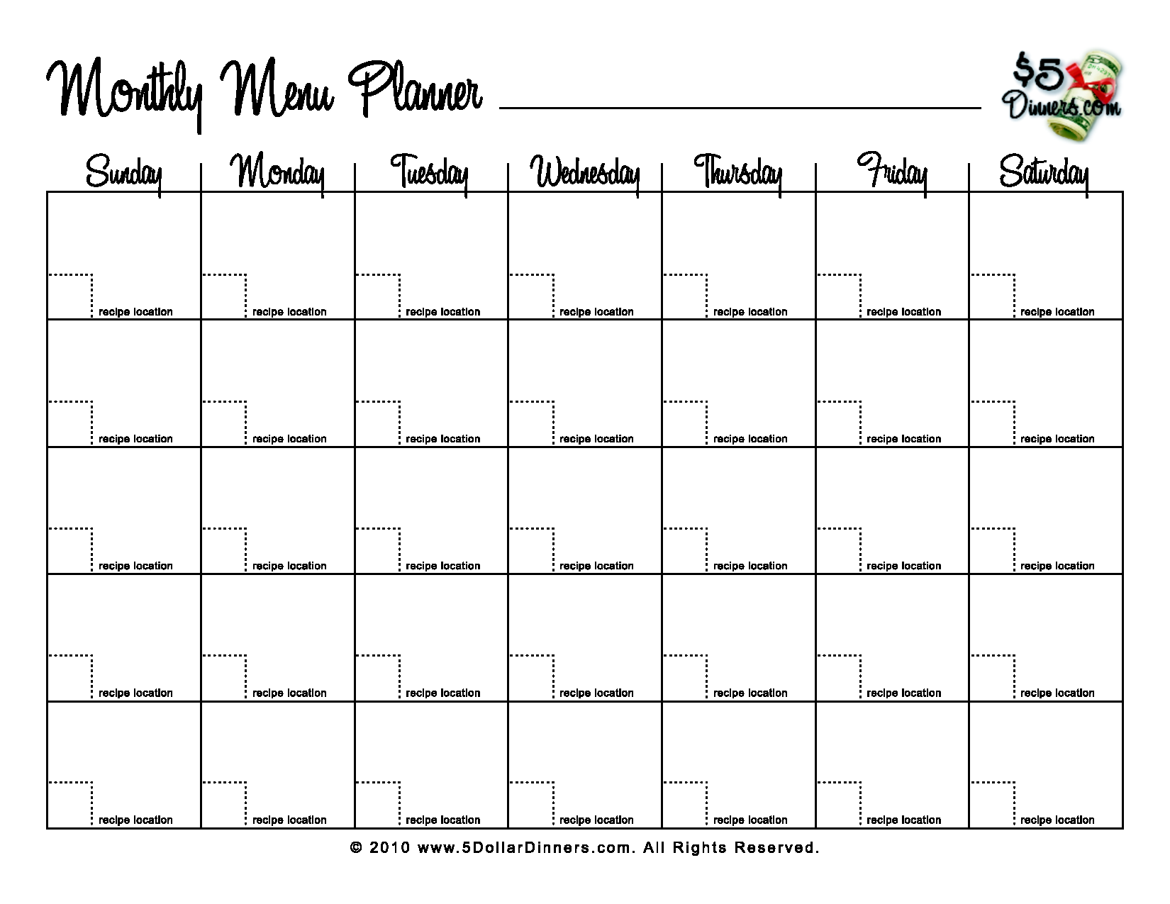 Monthly Menu Planner Template For Mac