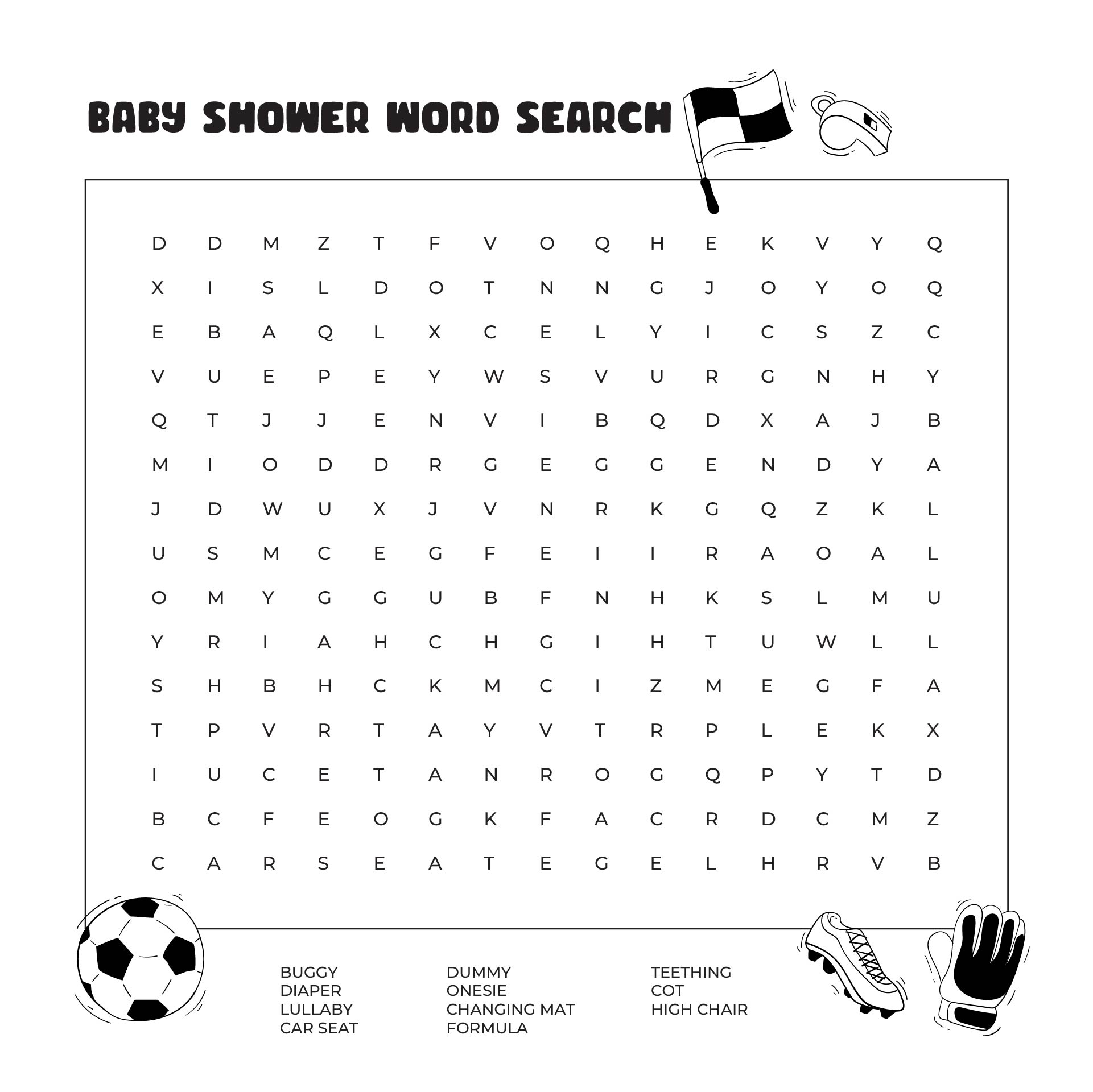 Printable Baby Shower Word Search Sports