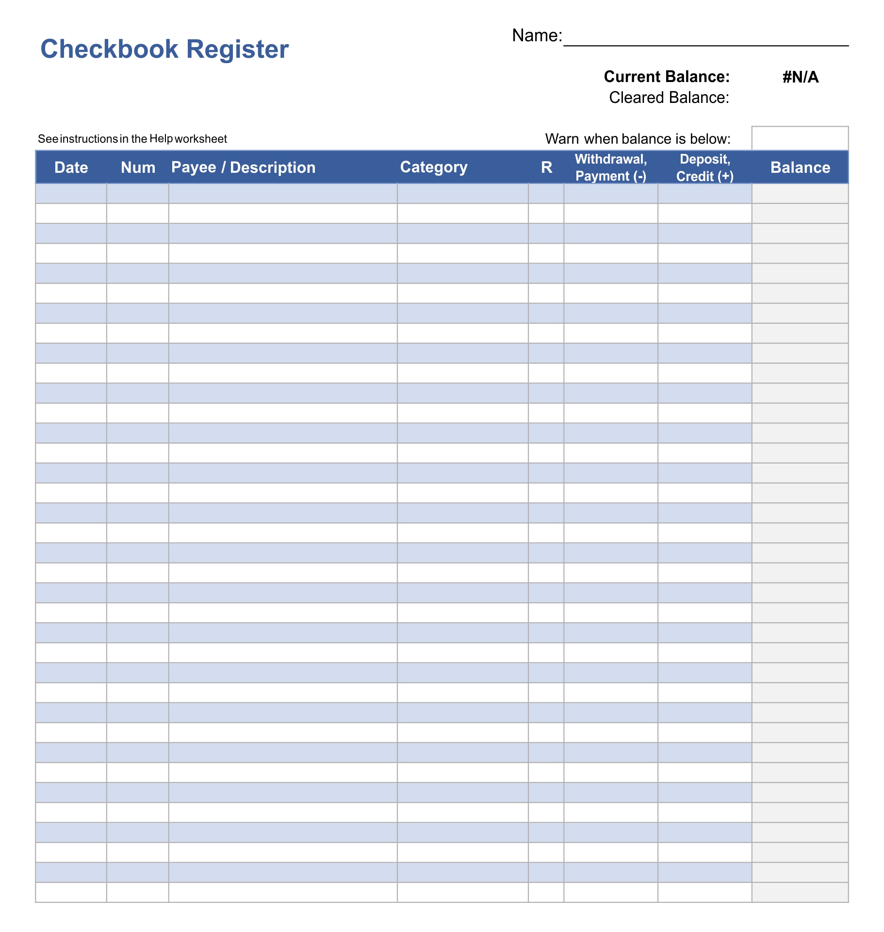 printable checkbook register