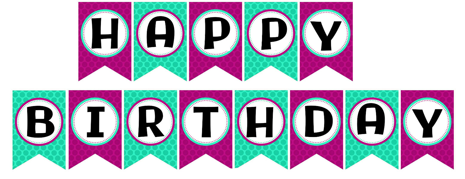 Free printable happy birthday banner in purple and turqoise color