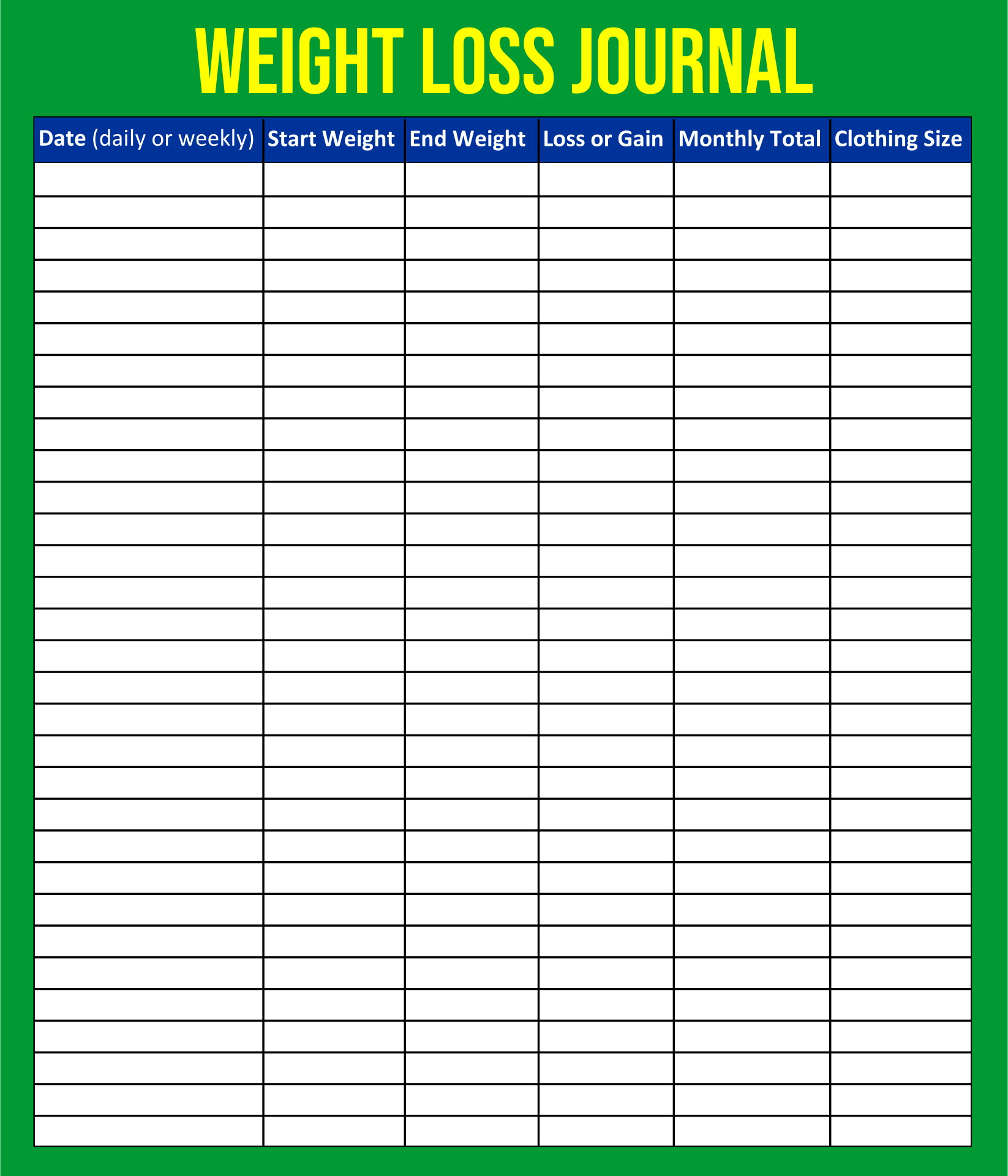Printable Weight Loss Journal
