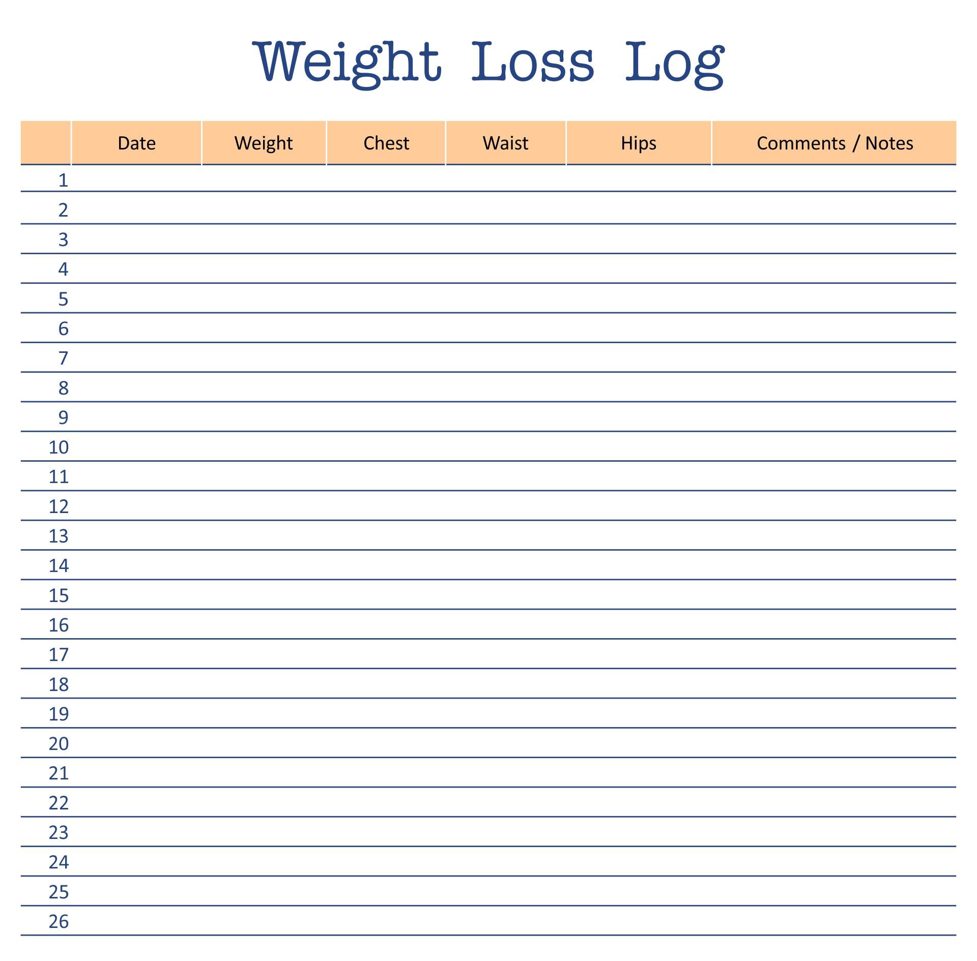 Free Printable Weight Loss Log Sheet