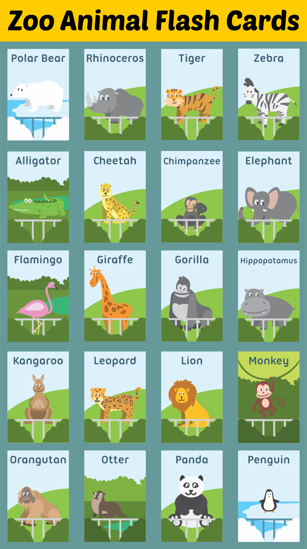 Printable Zoo Animal Flash Cards