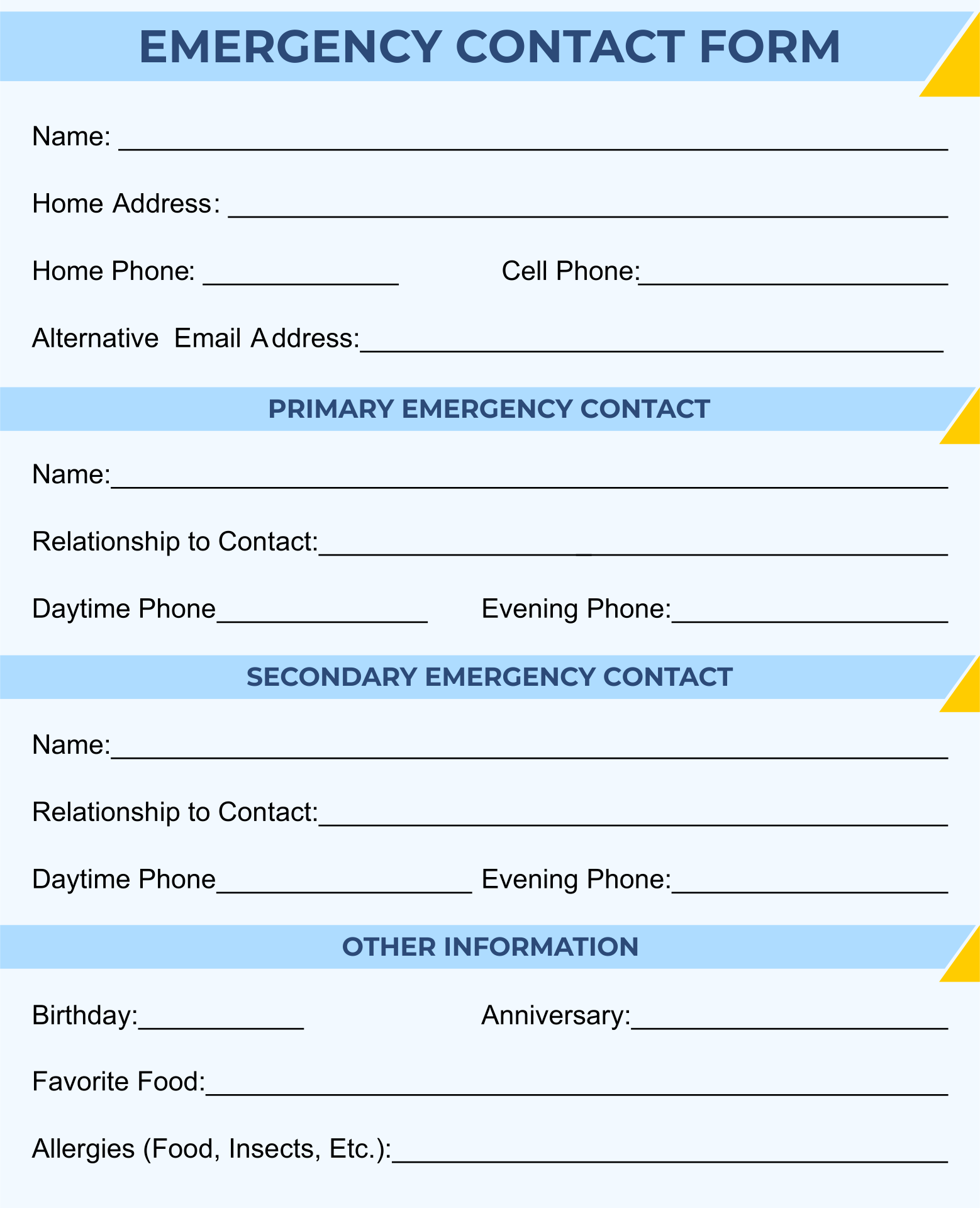 Medical Emergency Contact Form