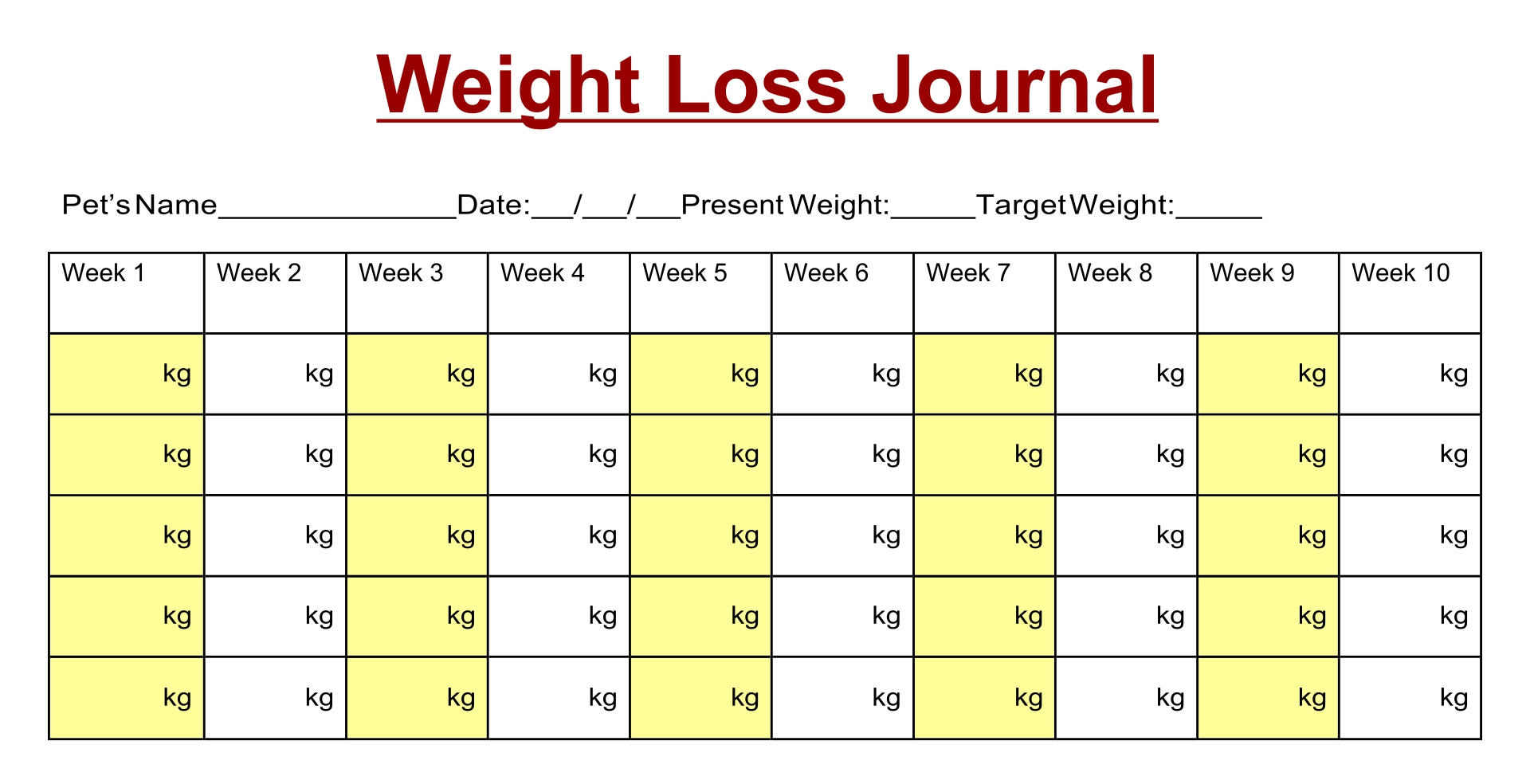 Printable Weight Journal Templates