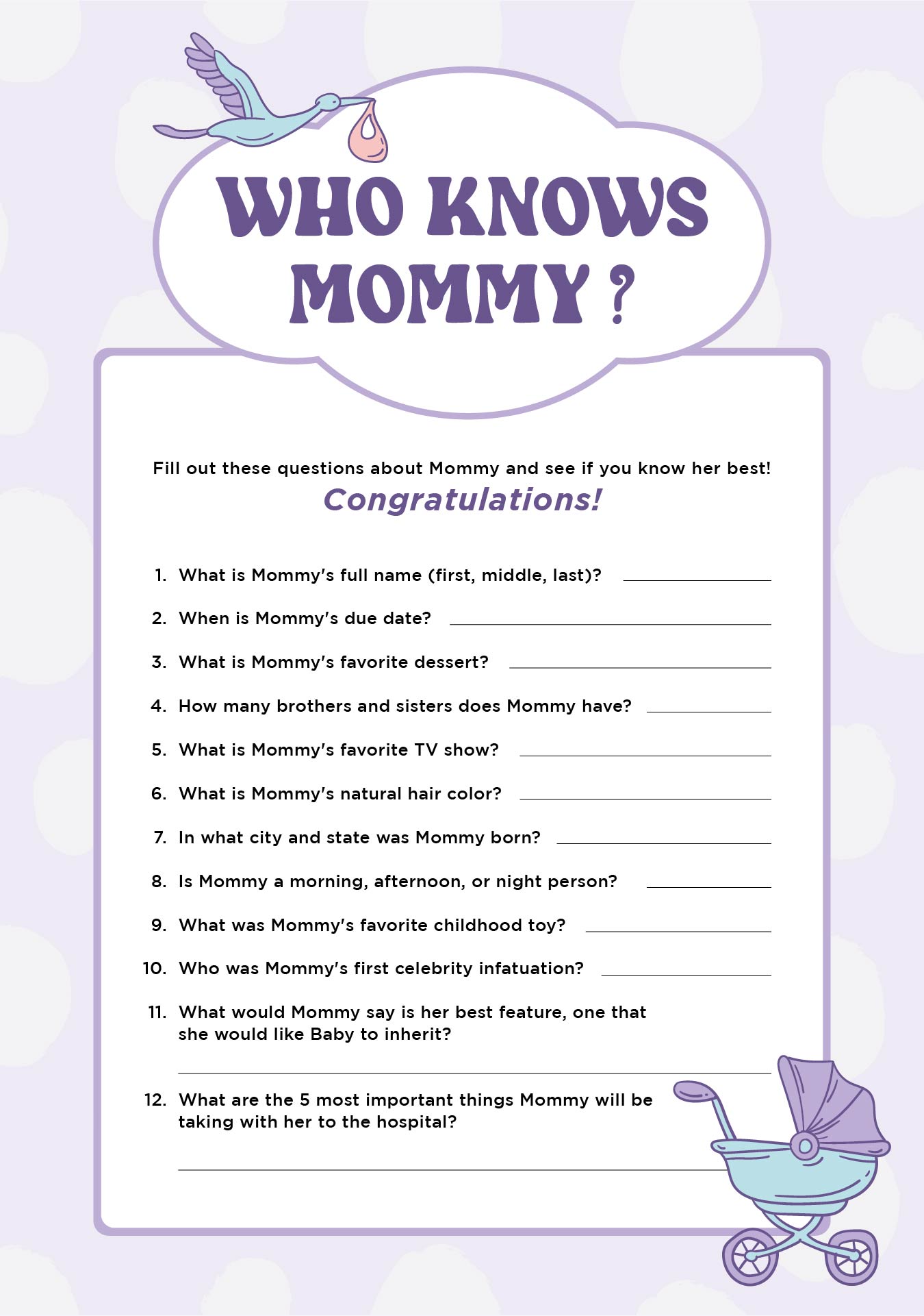 Who Knows Mommy Baby Shower Game