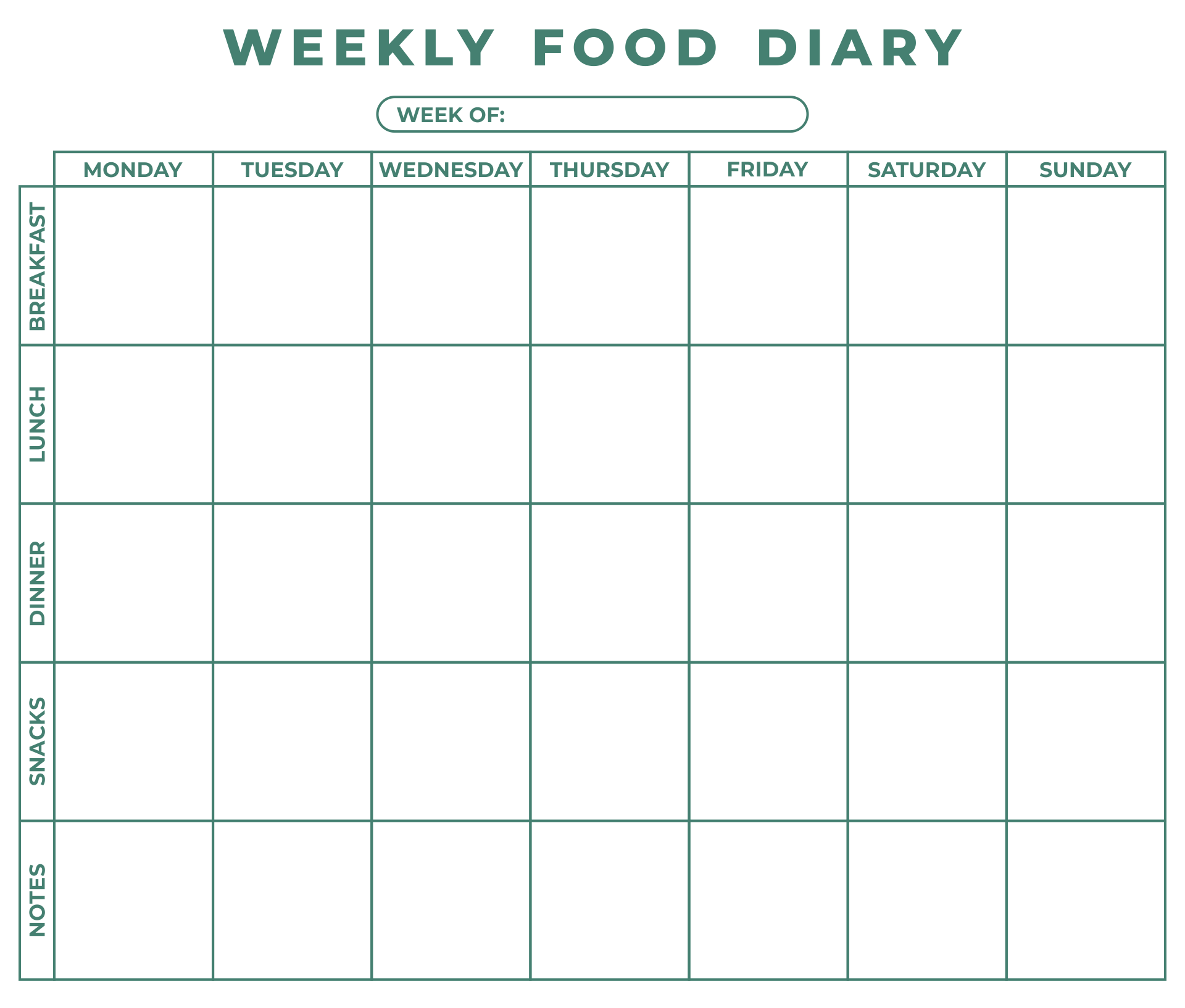 7-Day Food Diary Printable