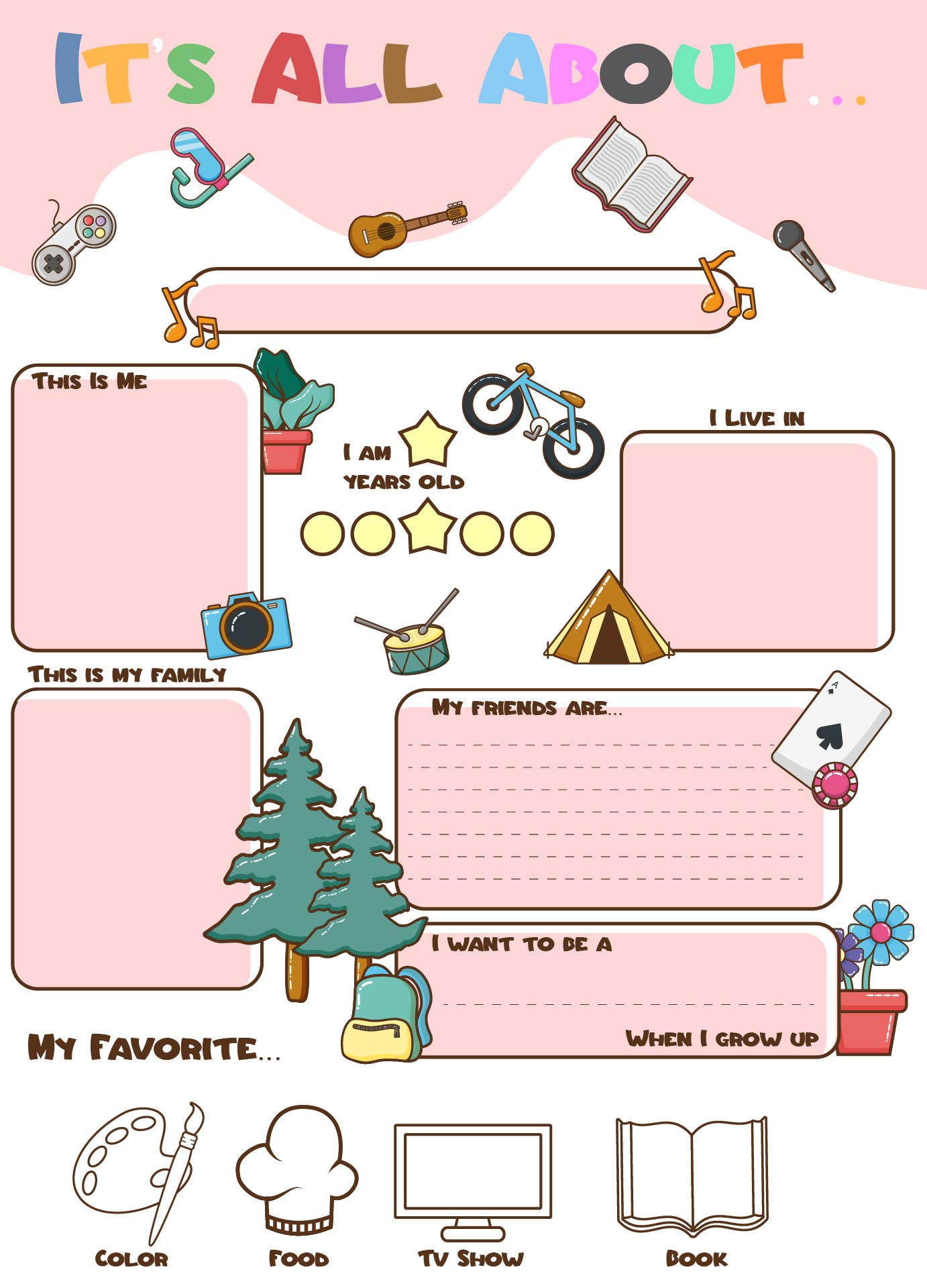 Kindergarten About Me Worksheet