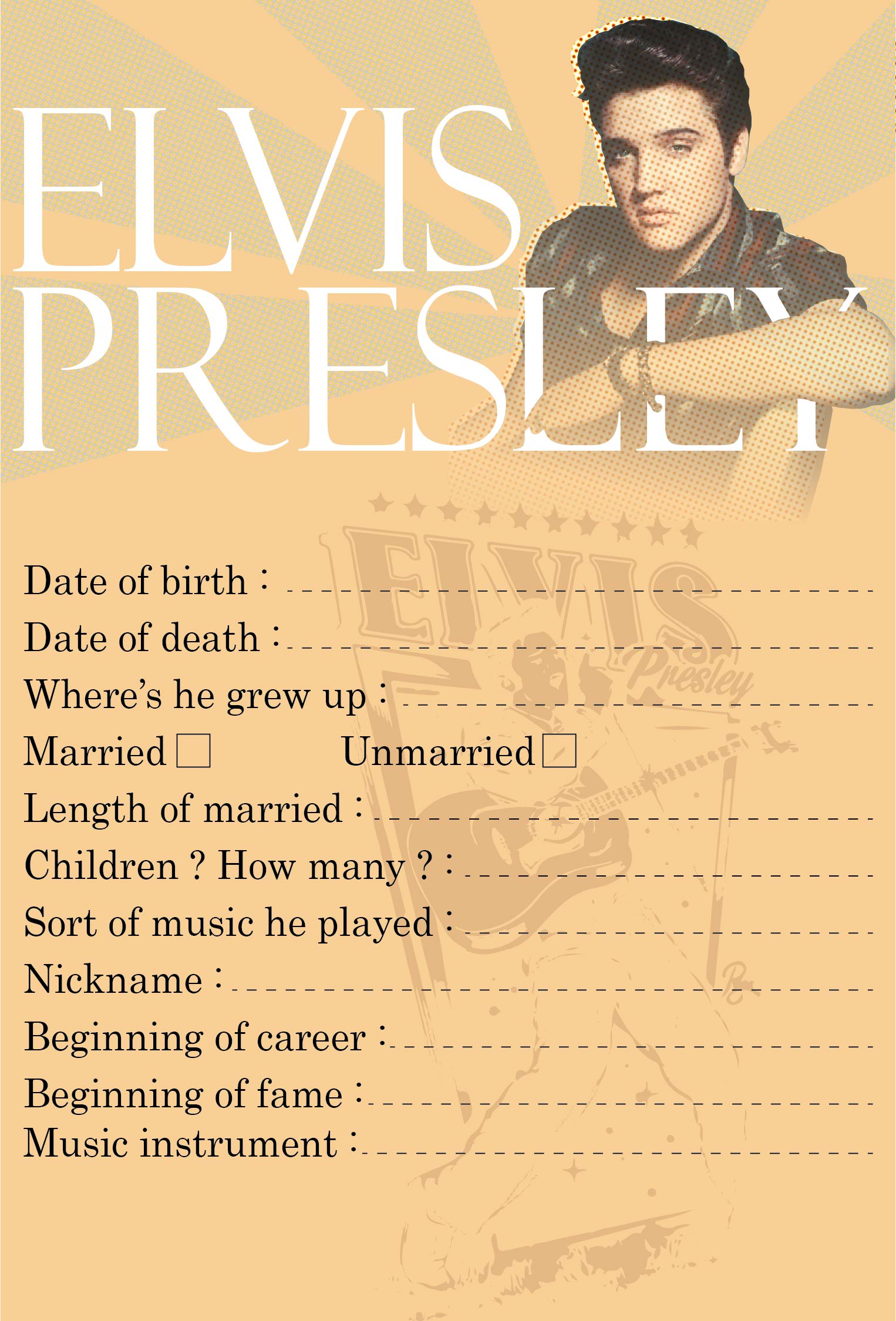 Elvis Presley Printable Games