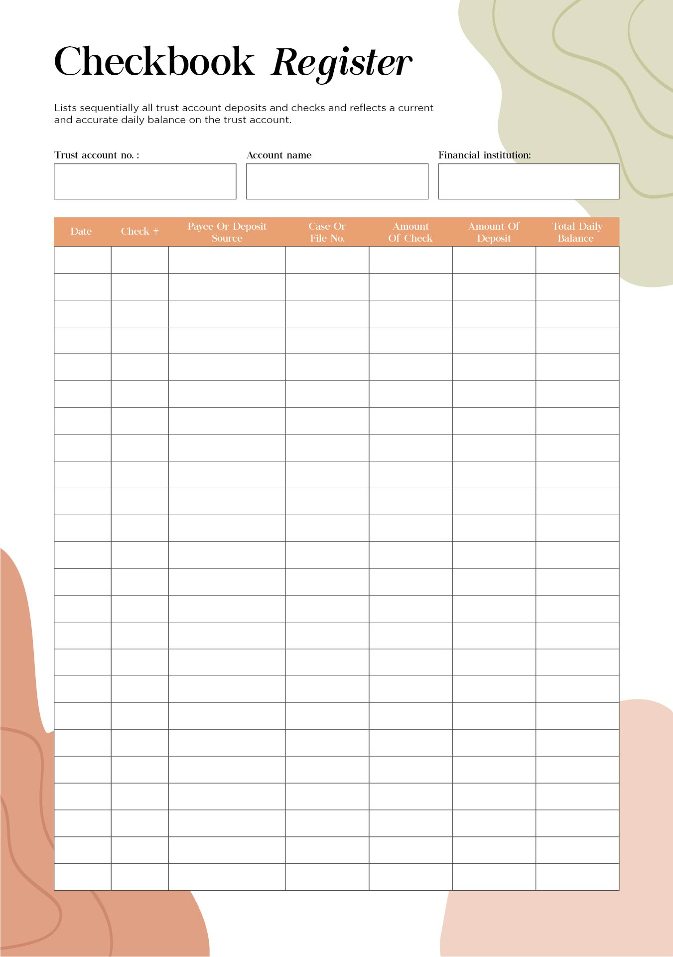 Printable Checkbook Register Templates