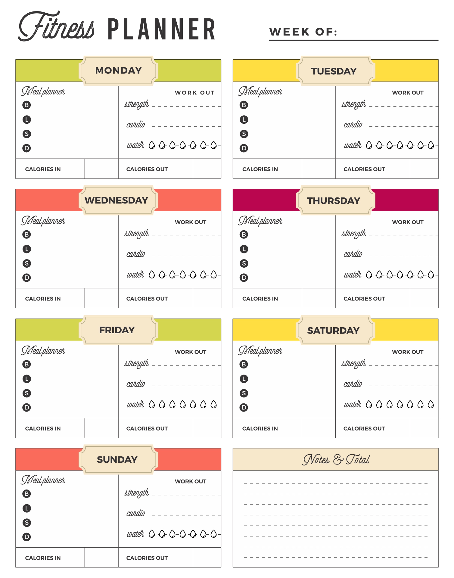 Printable Diet and Exercise Log