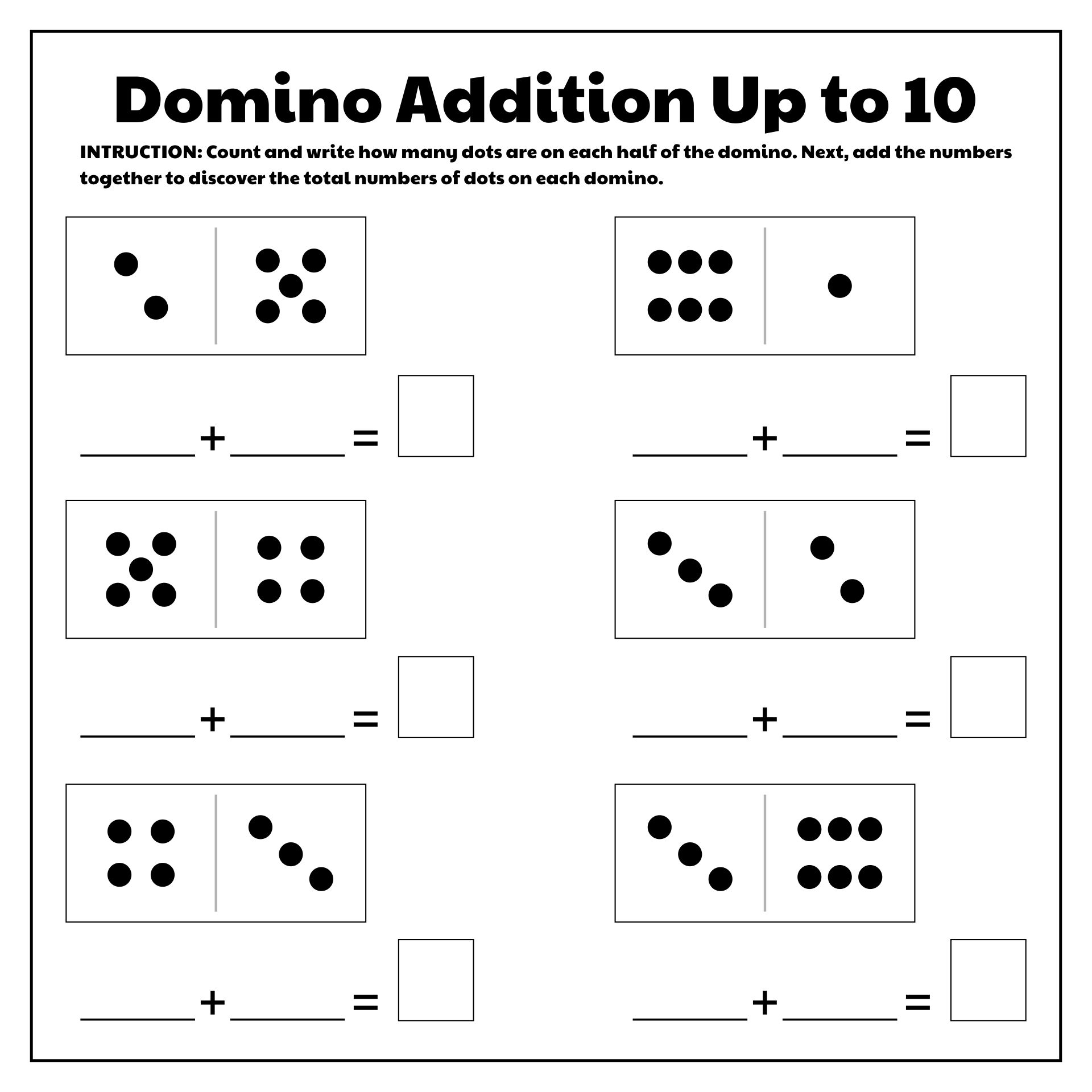 Domino Number Sentences Worksheet