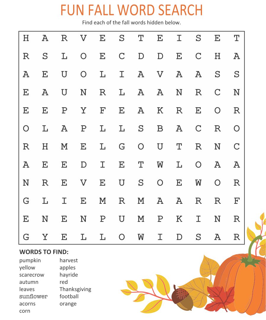  Printable Fall Word Searches