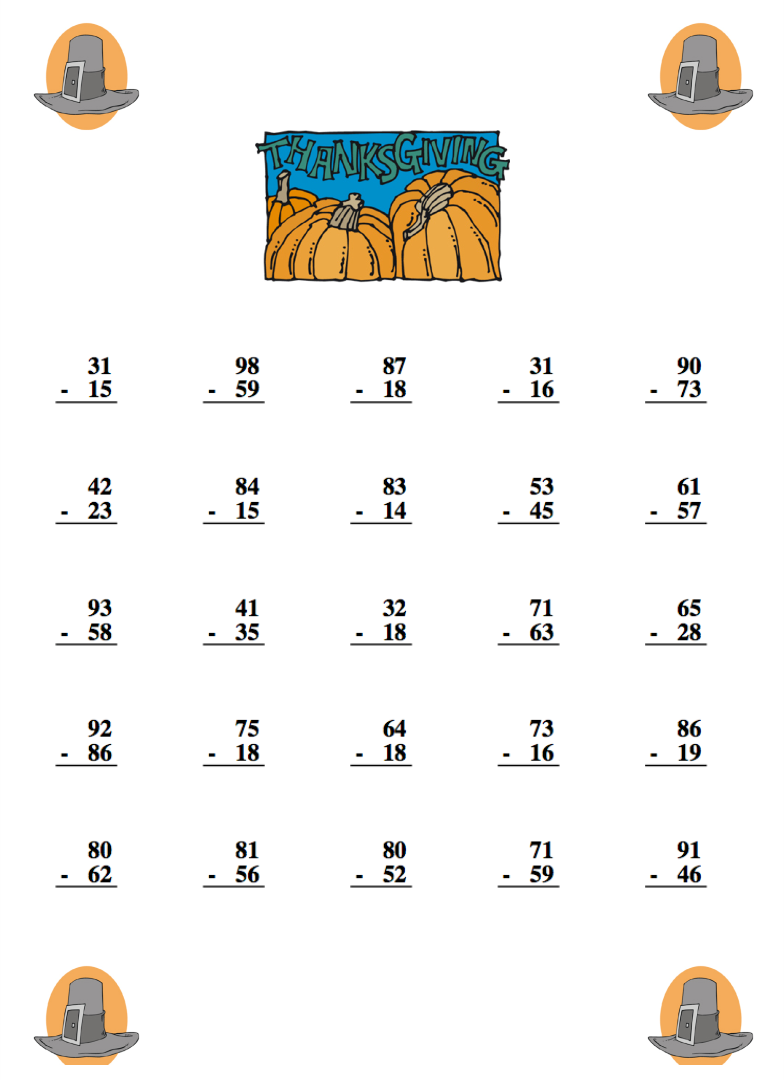 Printable Thanksgiving Math Worksheets