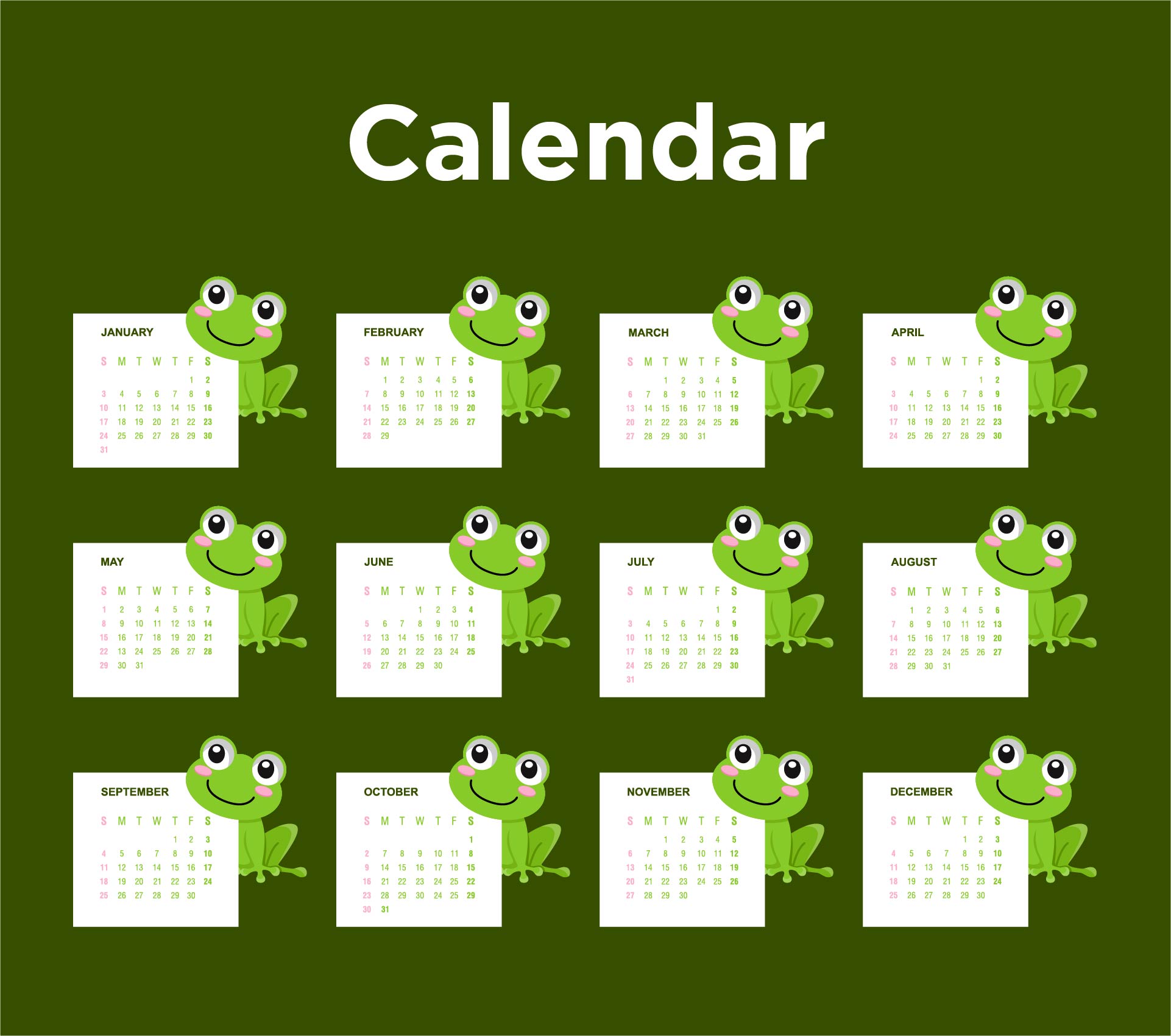 Frog Calendar Printables