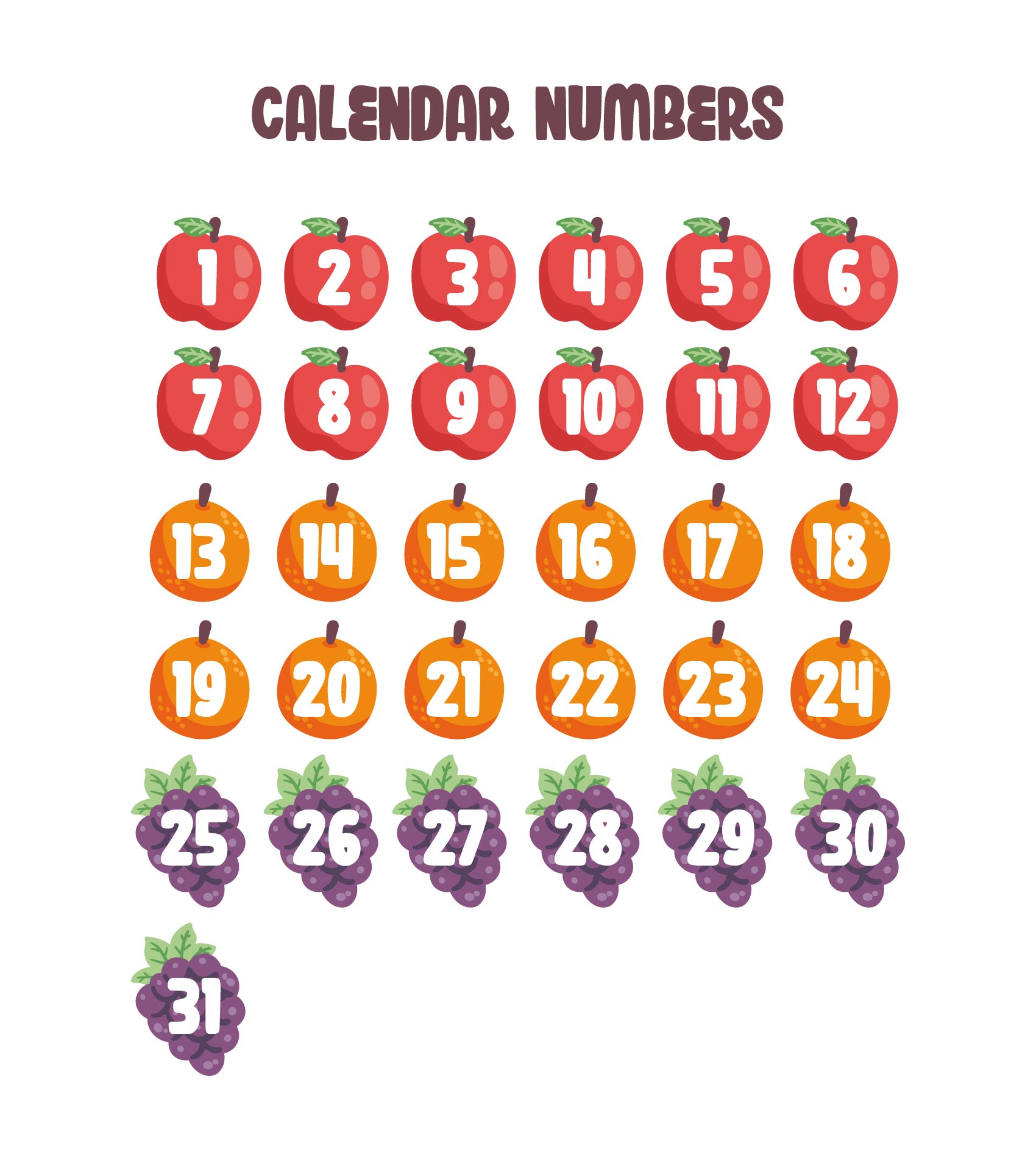 Large Printable Calendar Numbers