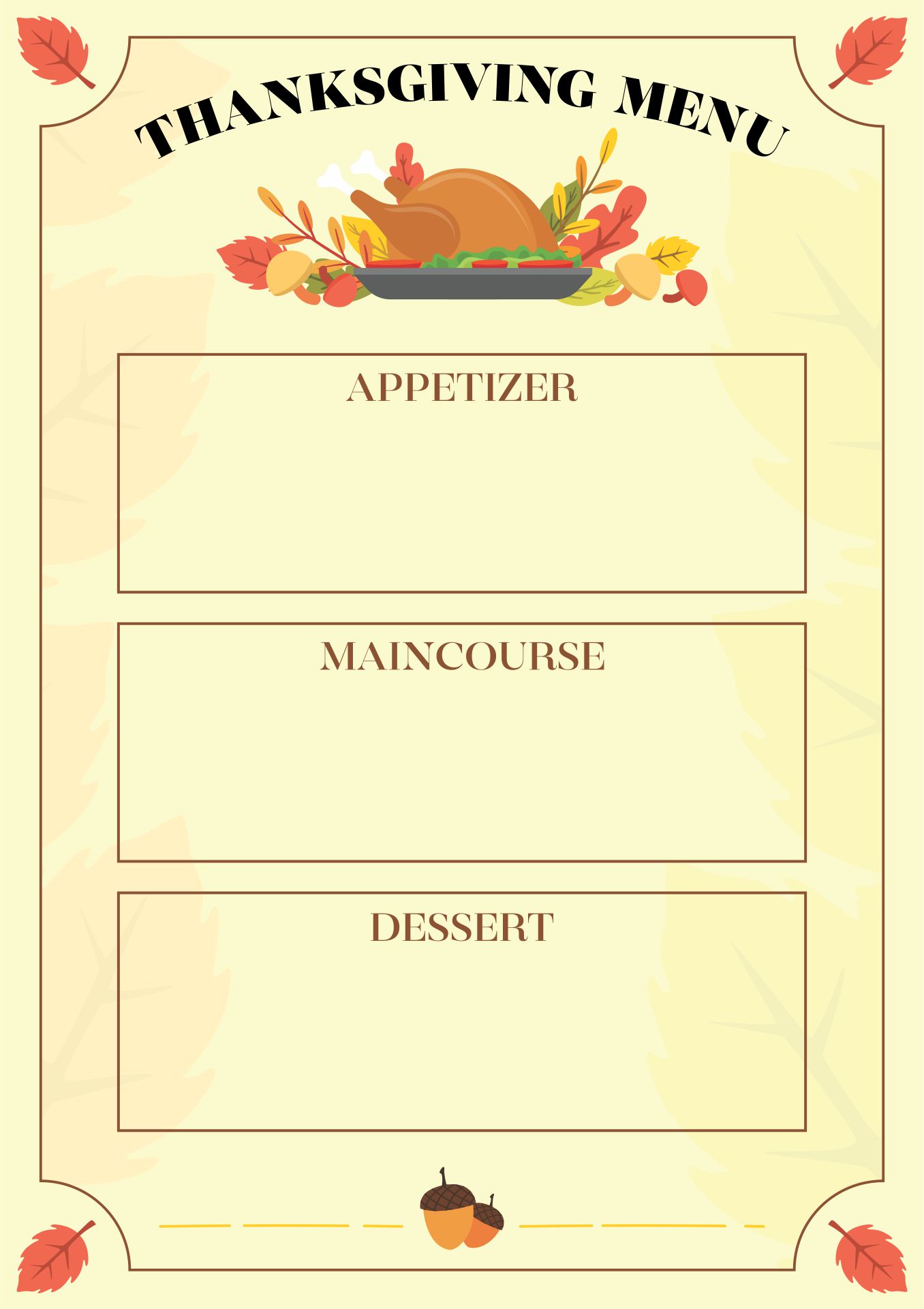 Printable Thanksgiving Menu Blank Template