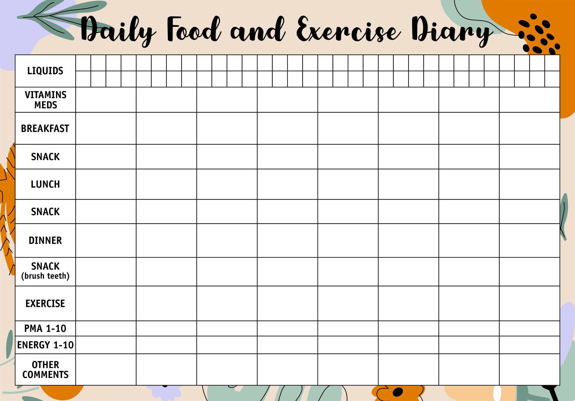 Free Printable Food And Exercise Journal Free Printable Food And Exercise Journal