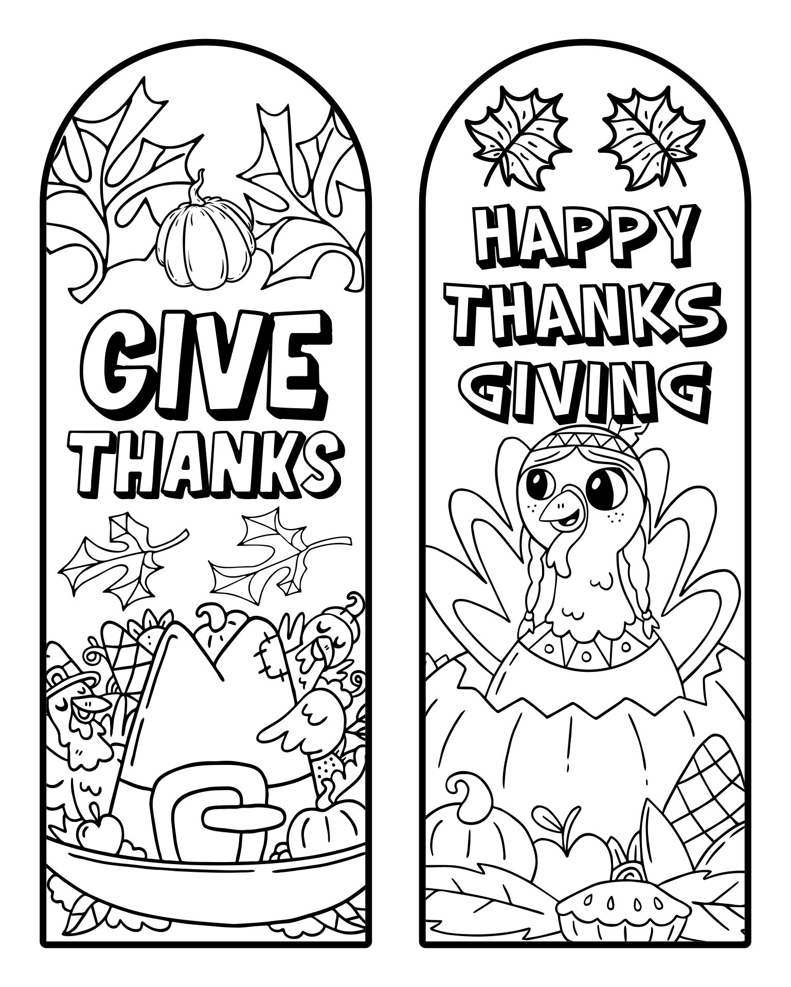 Printable Thanksgiving Bookmarks to Color