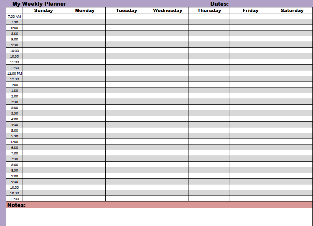 Printable Weekly Planner with Times
