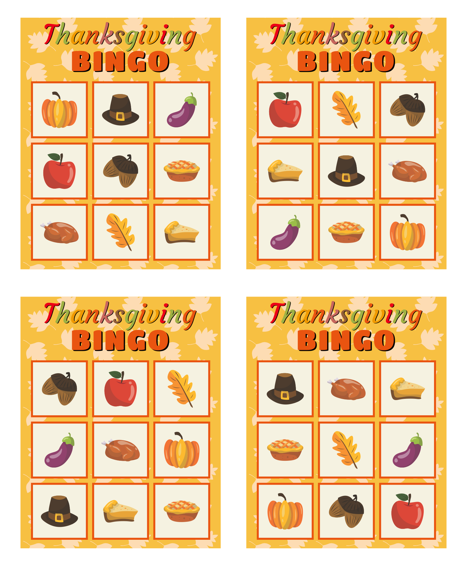 Printable Thanksgiving Bingo Cards